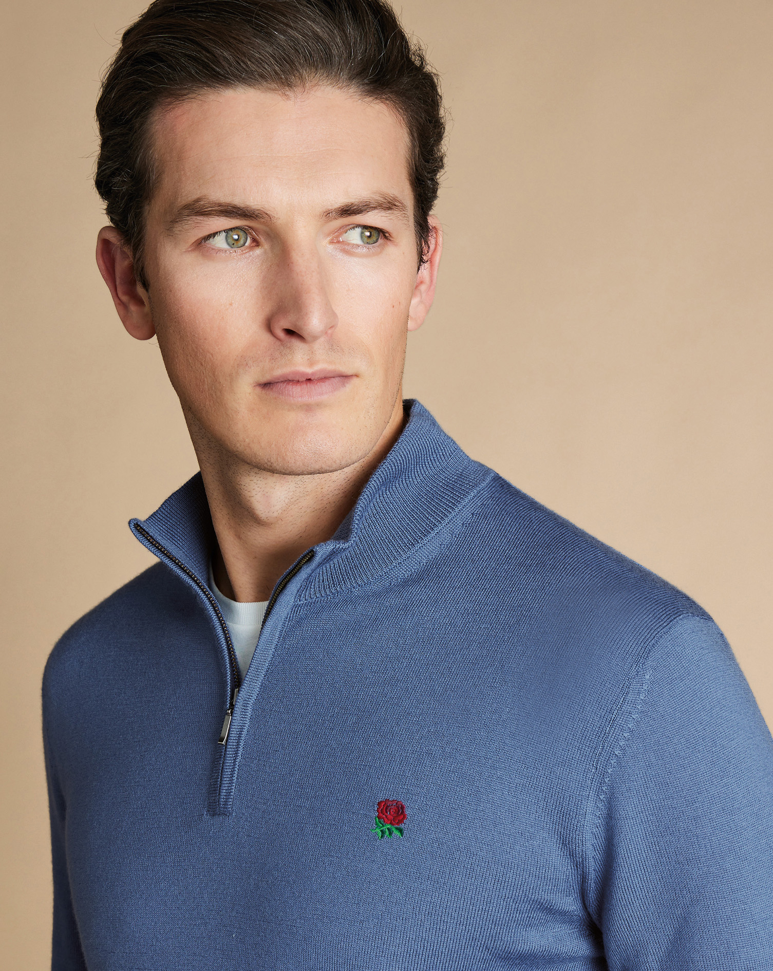 England Rugby Merino Zip Neck Jumper - Steel Blue