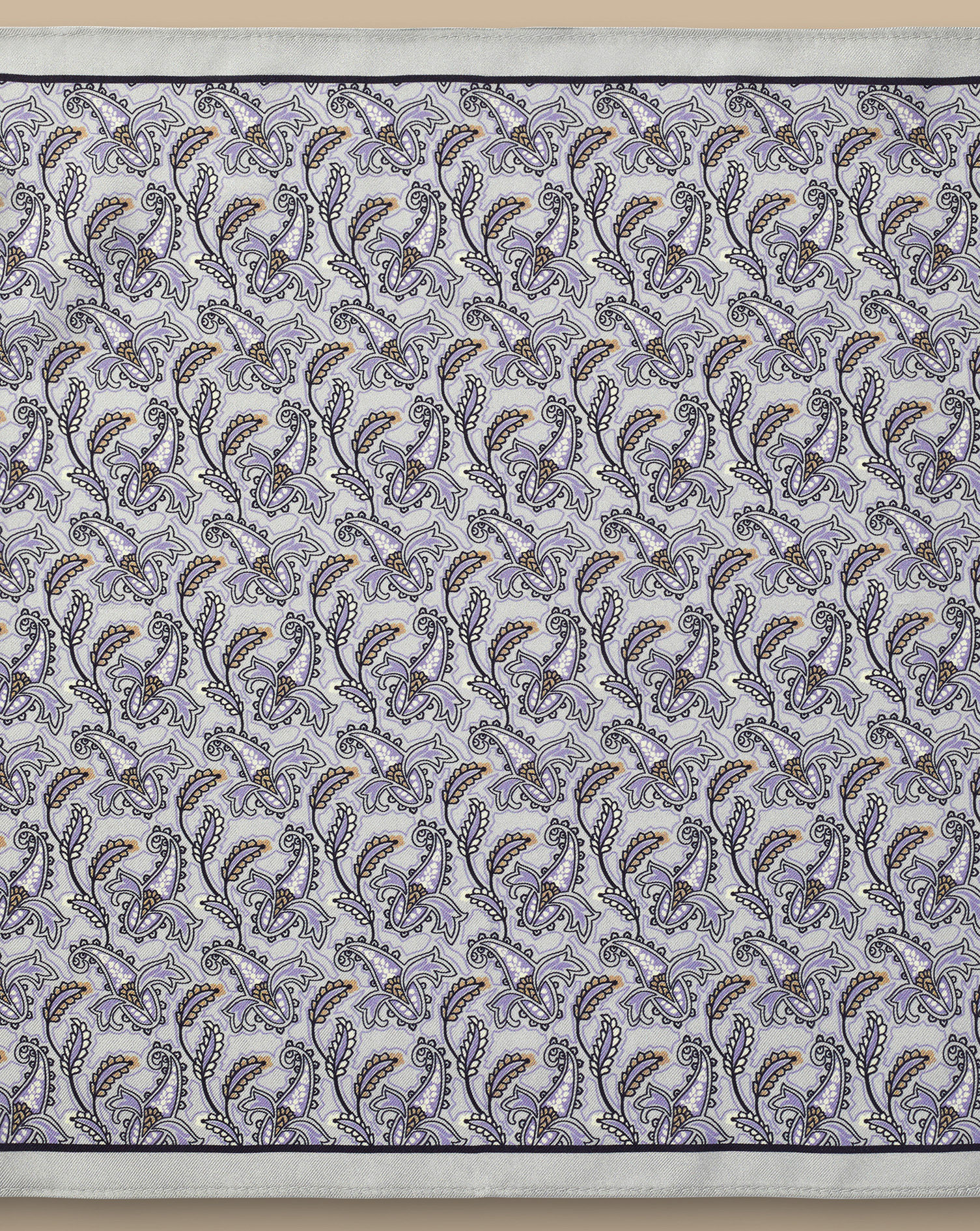 Paisley Print Silk Pocket Square - Light Grey