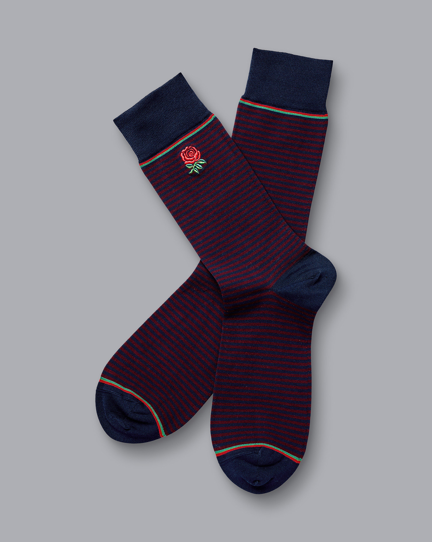 England Rugby Fine Stripe Socks - Burgundy & Navy