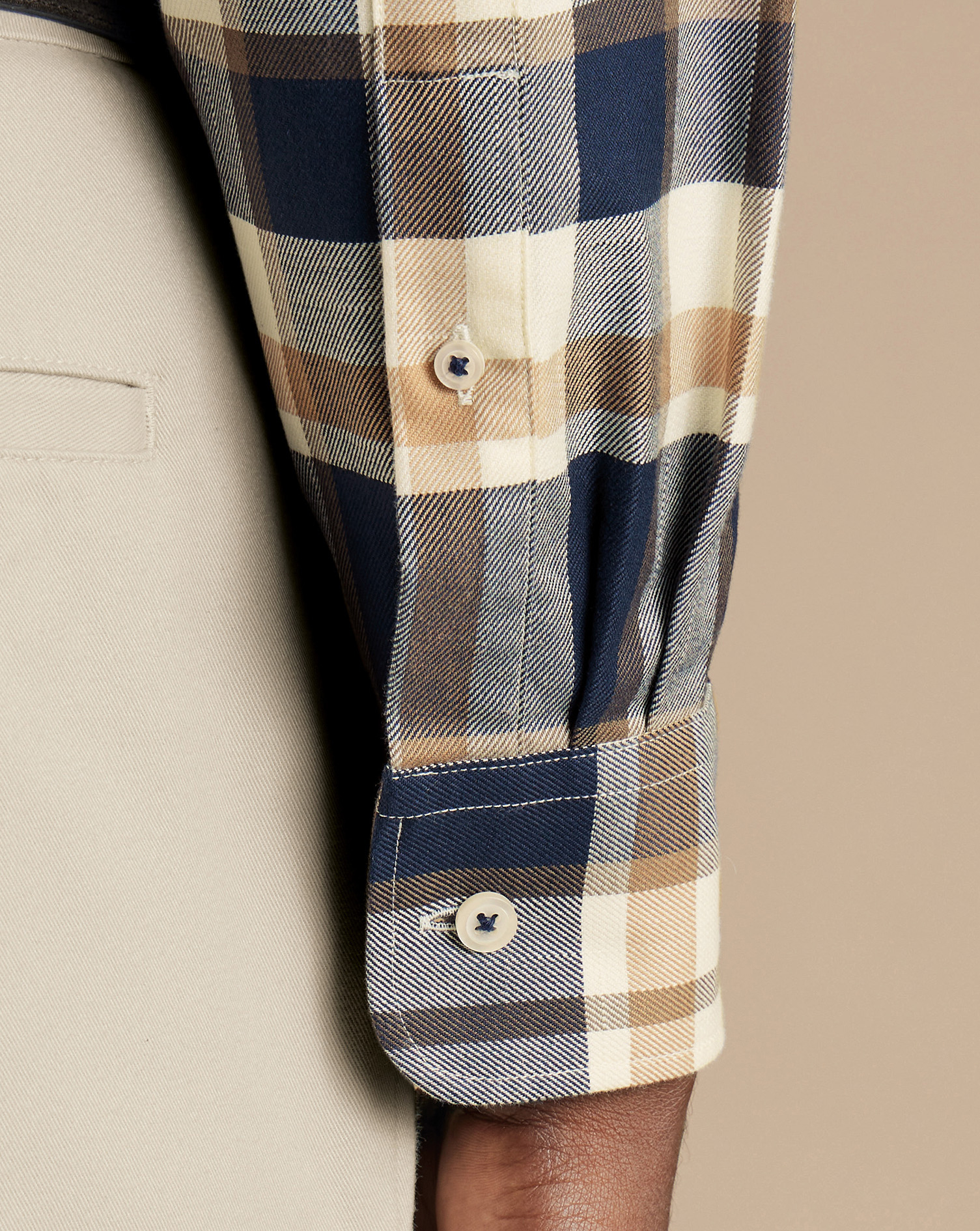 Button-Down Collar Non-Iron Twill Large Check Shirt - Sand