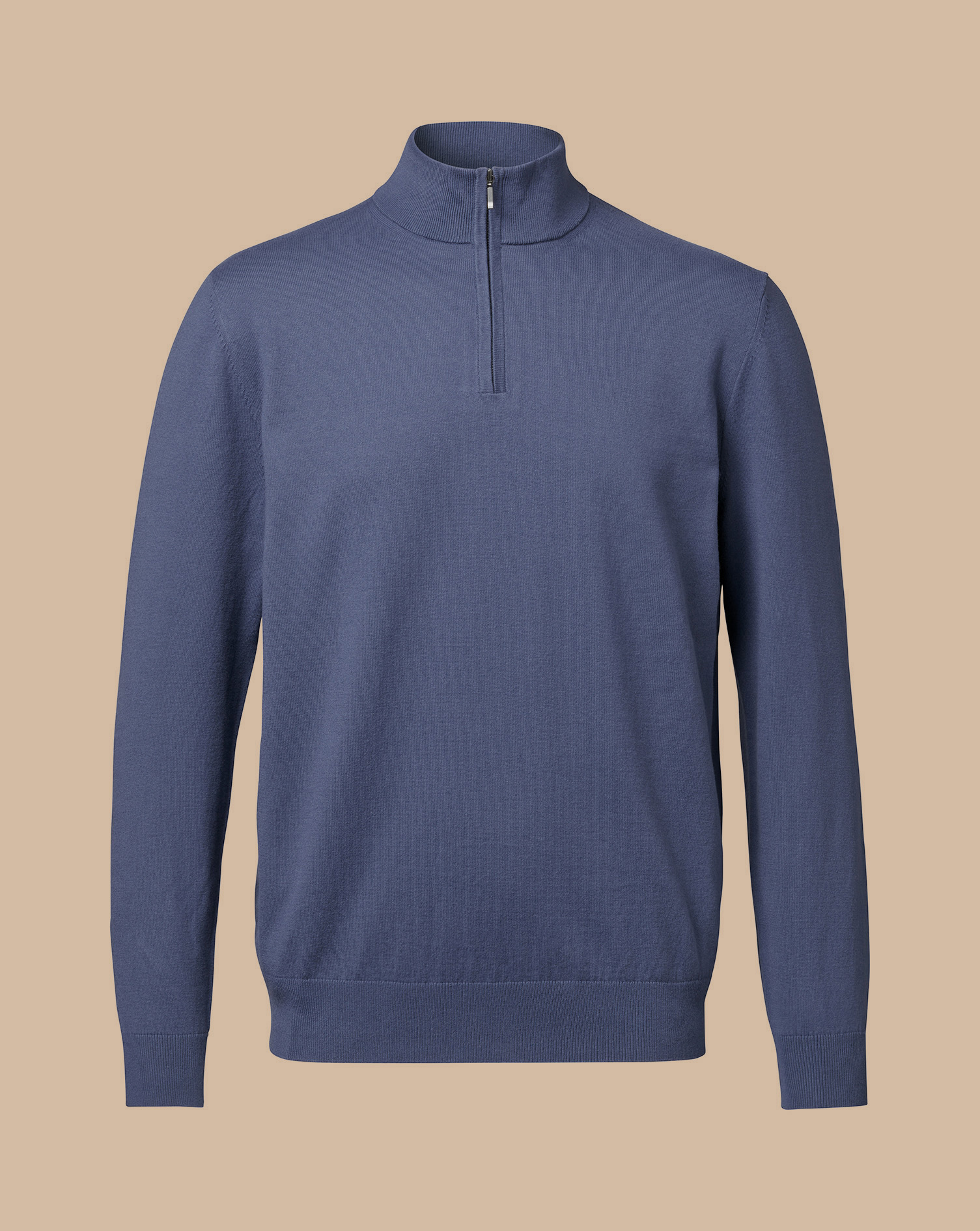 Combed Cotton Zip Neck Jumper - Blue