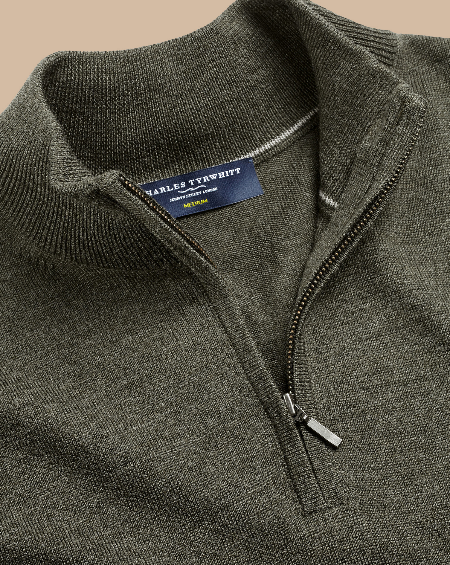 Merino Zip Neck Jumper - Olive Green Melange