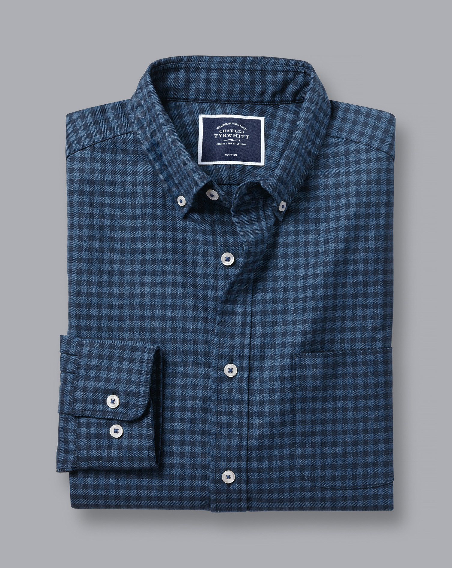 Button-Down Collar Non-Iron Twill Gingham Shirt - Indigo Blue