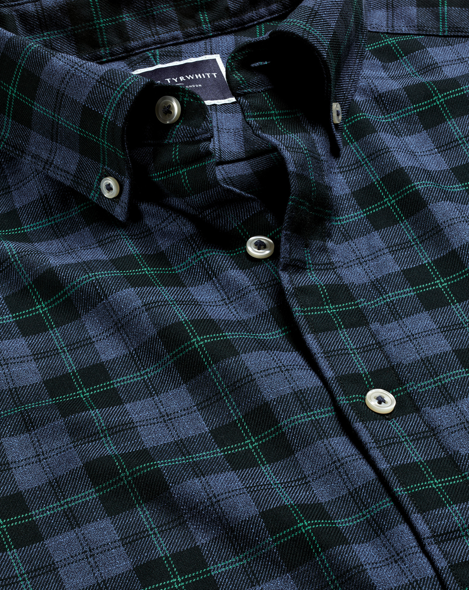 Button-Down Collar Non-Iron Twill Overcheck Shirt - Green