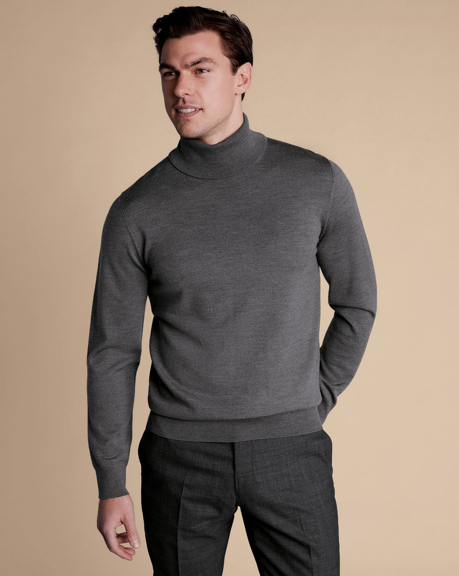 Merino Roll Neck Jumper - Grey