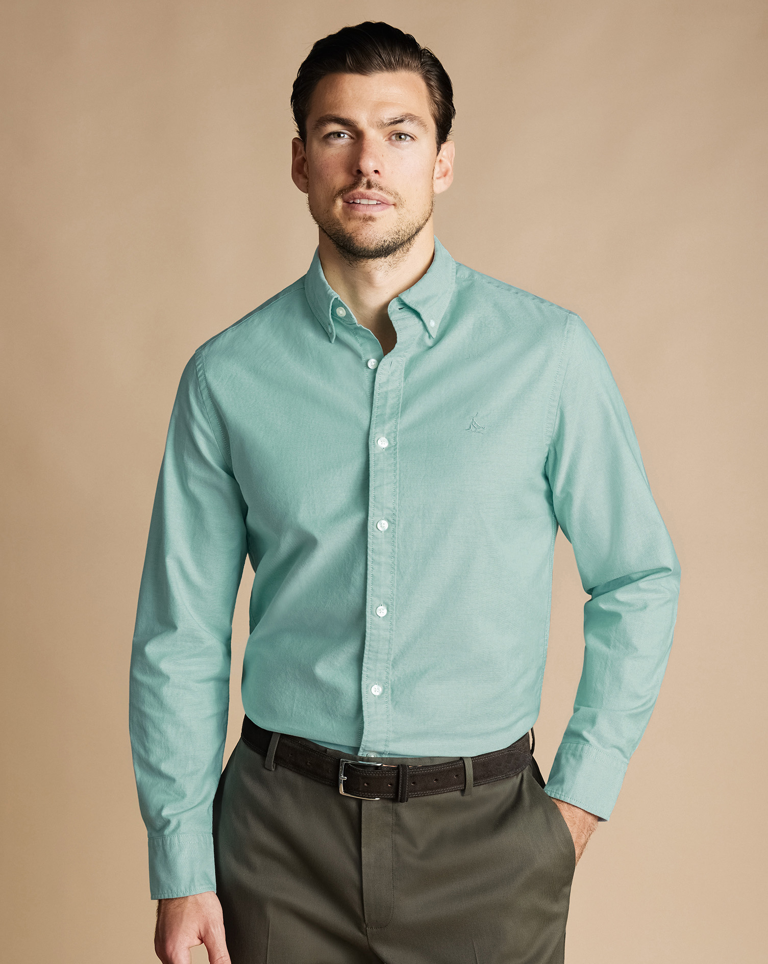 Button-Down Collar Stretch Washed Oxford Shirt - Spearmint