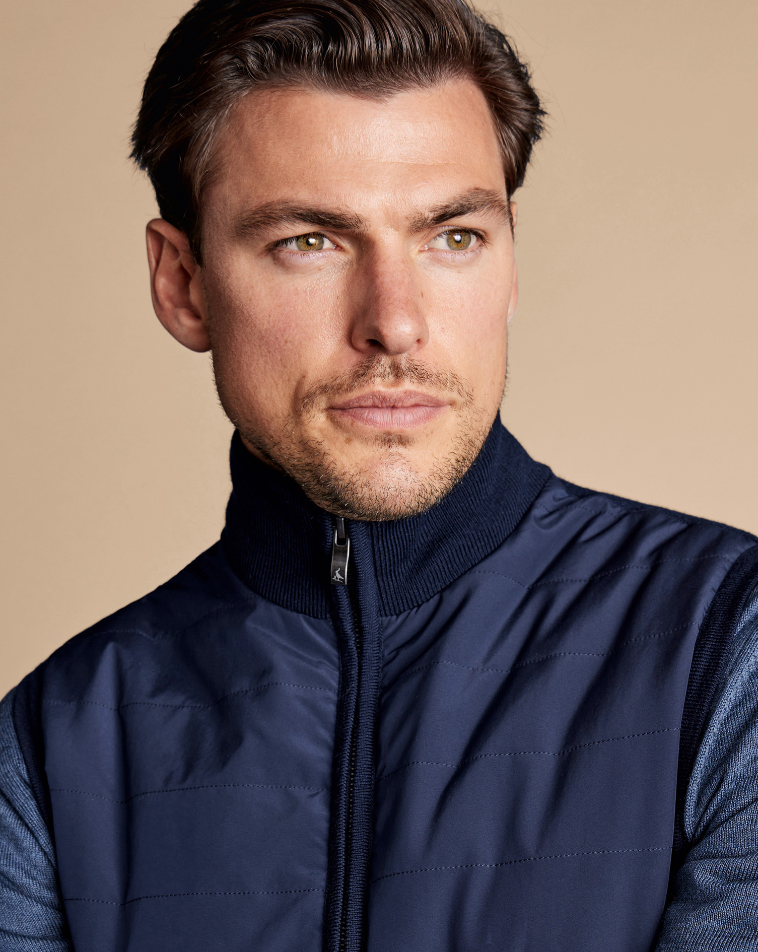 Merino Padded Funnel Neck Gilet - Navy