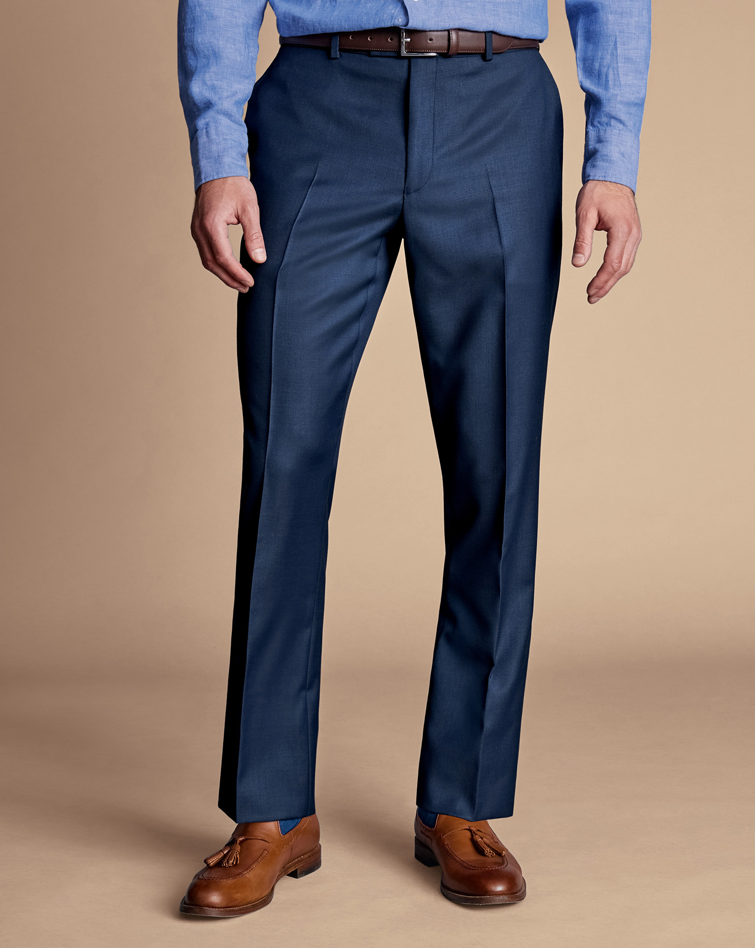 Natural Stretch Twill Suit Trousers - Mid Blue