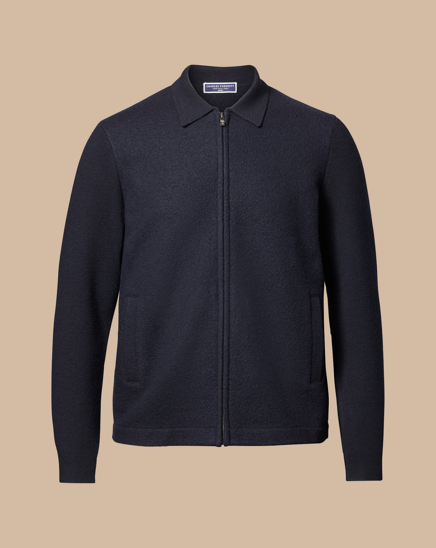 Brushed Wool & Milano Zip Through Jacket - Dark Navy