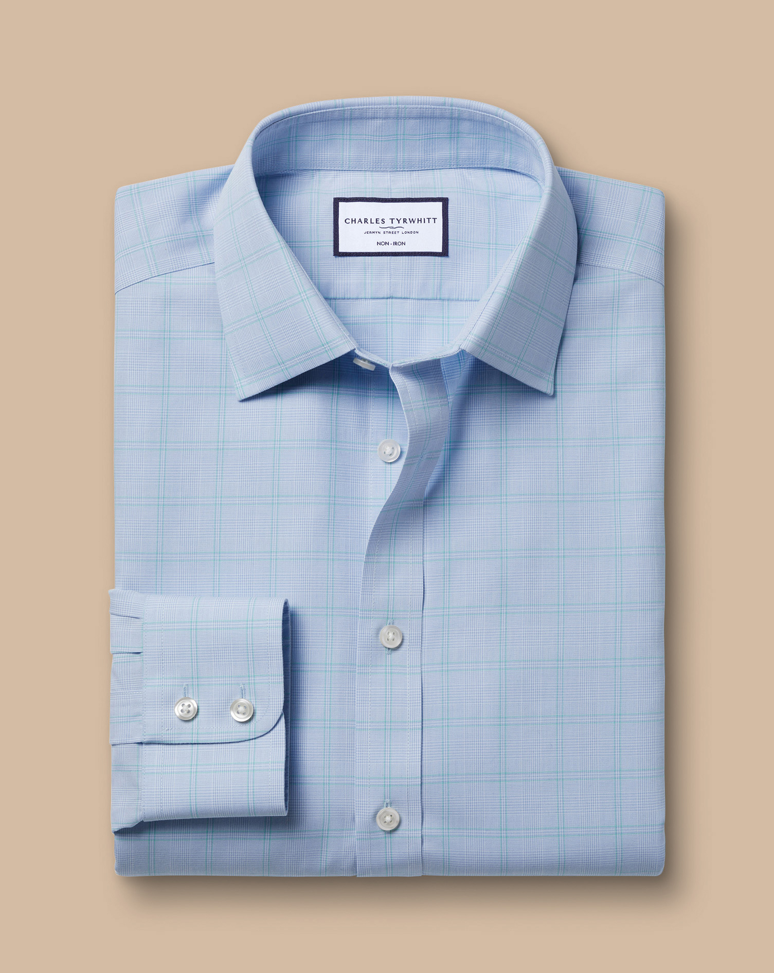 Non-Iron Prince Of Wales Poplin Shirt - Light Blue