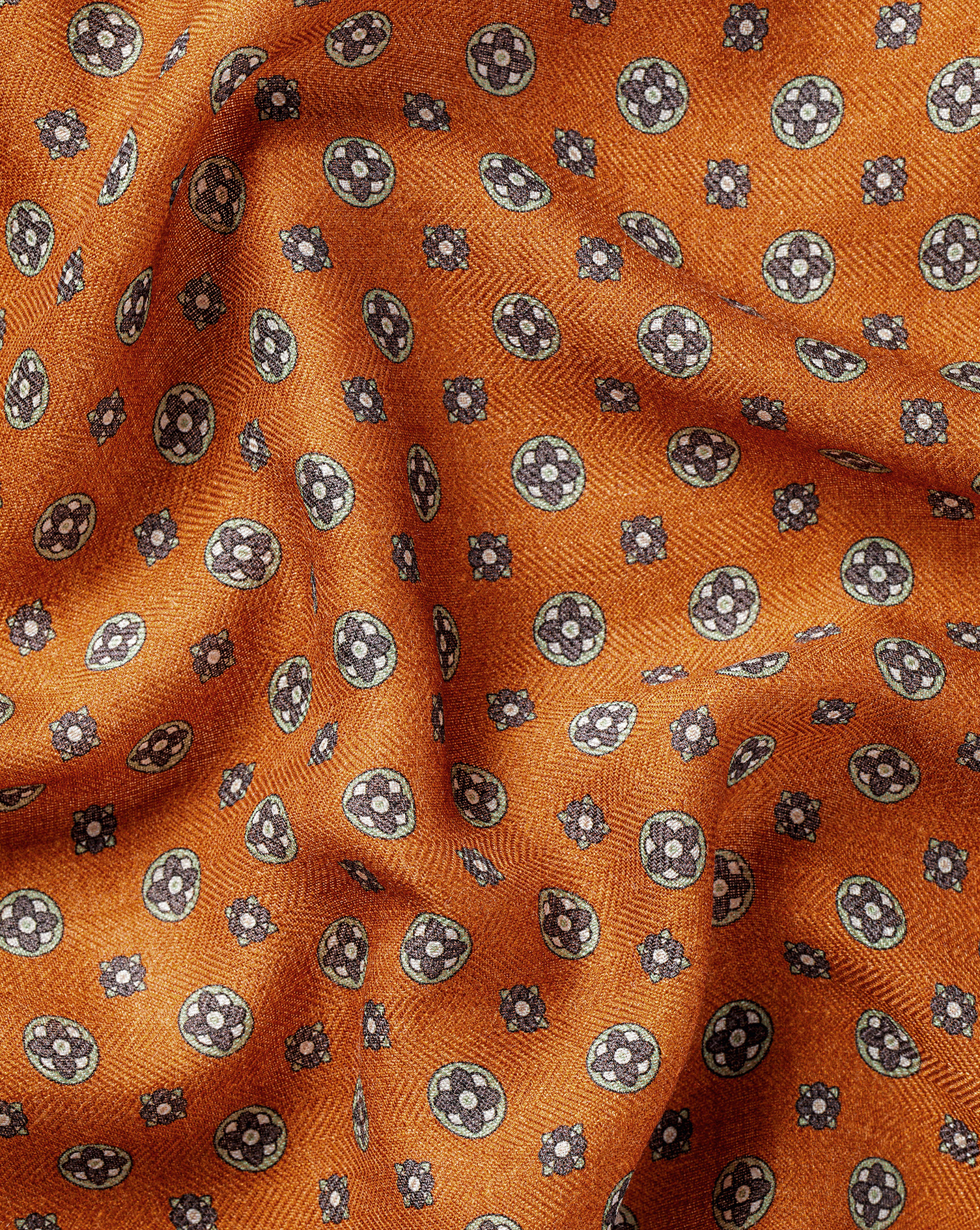 Medallion Silk Wool Pocket Square - Orange