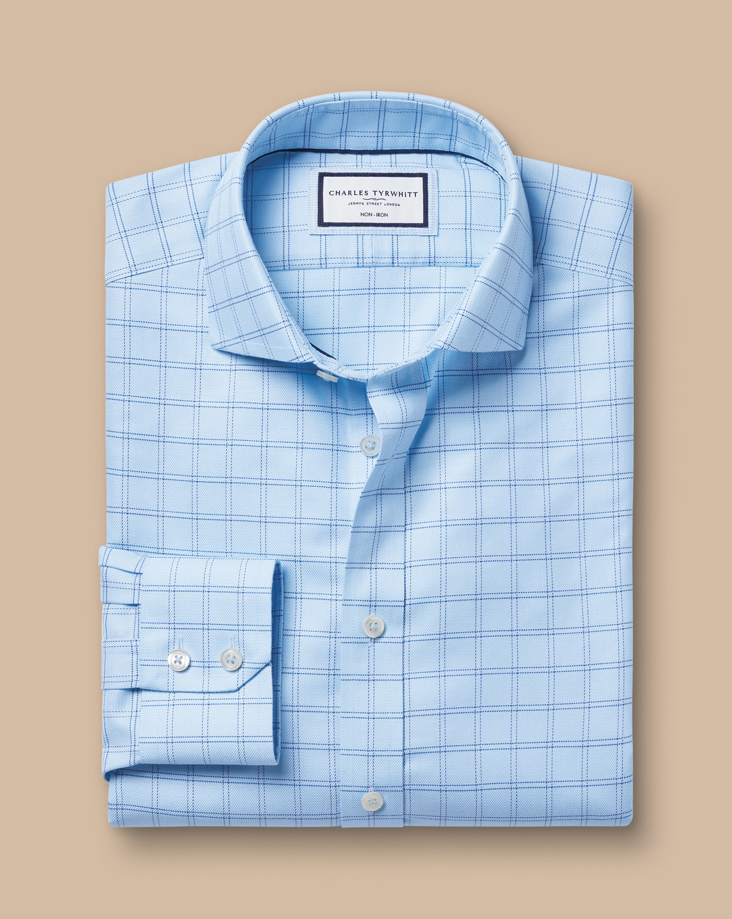 Cutaway Collar Non-Iron Mayfair Weave Check Shirt - Sky Blue