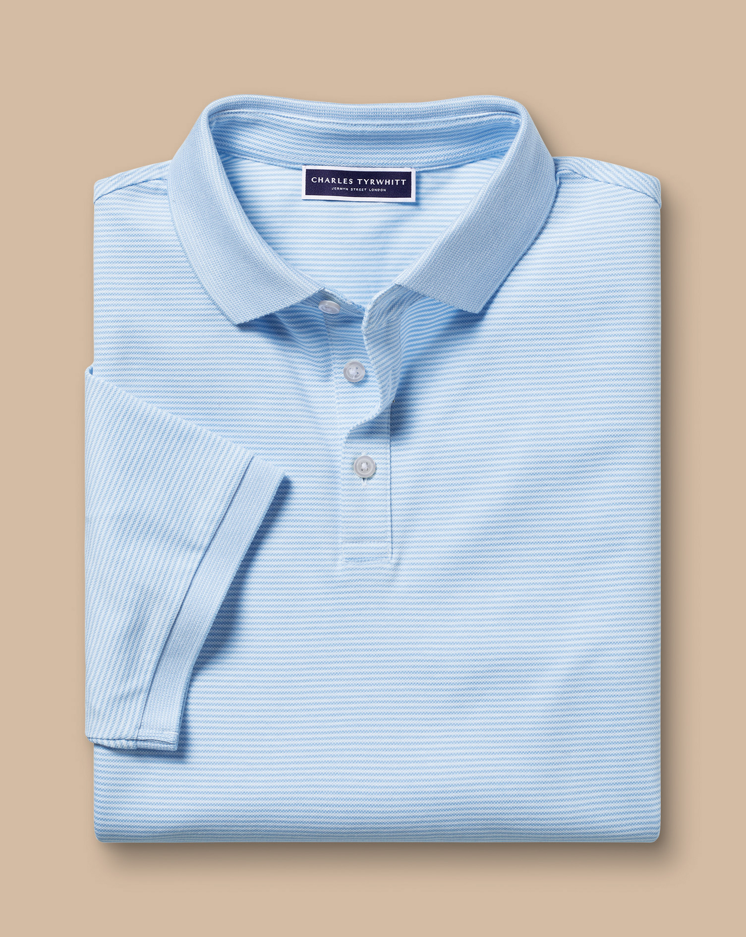 Striped Tyrwhitt Pique Polo - Cornflower Blue