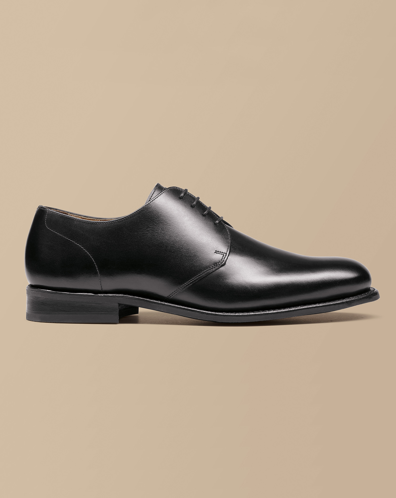 Rubber Sole Leather Derby Shoes - Black