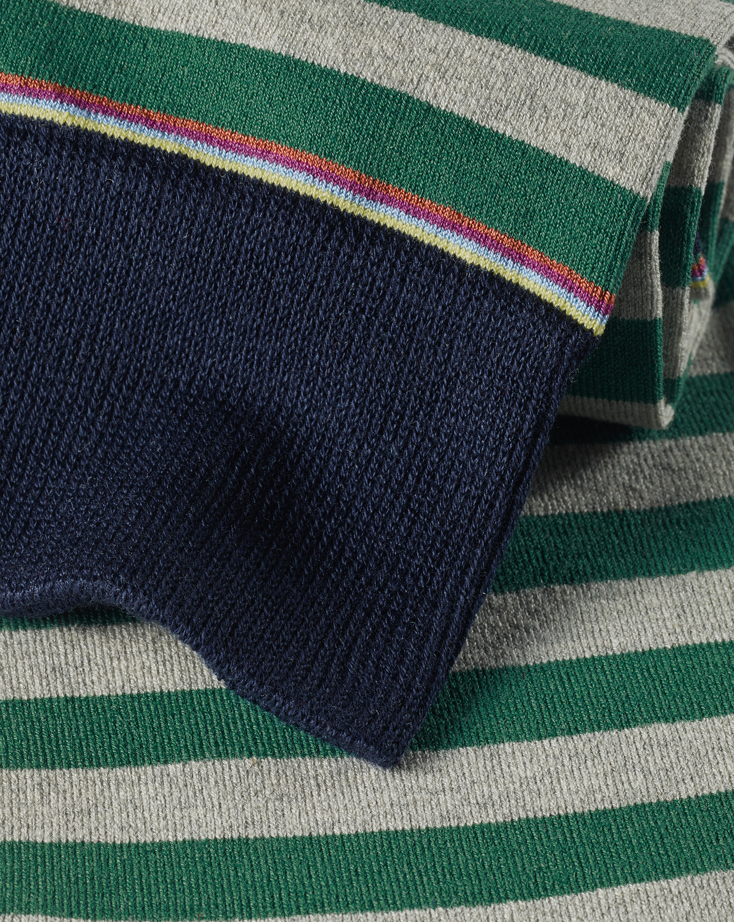 Melange Block Stripe Socks - Green & Silver