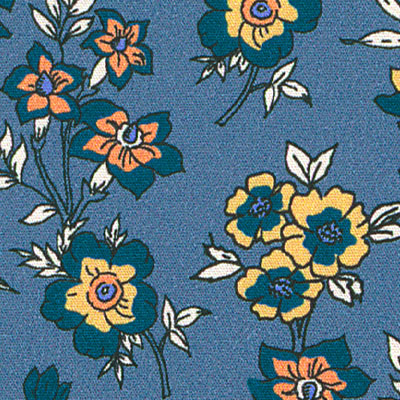 Floral Print Poplin - Heather Blue