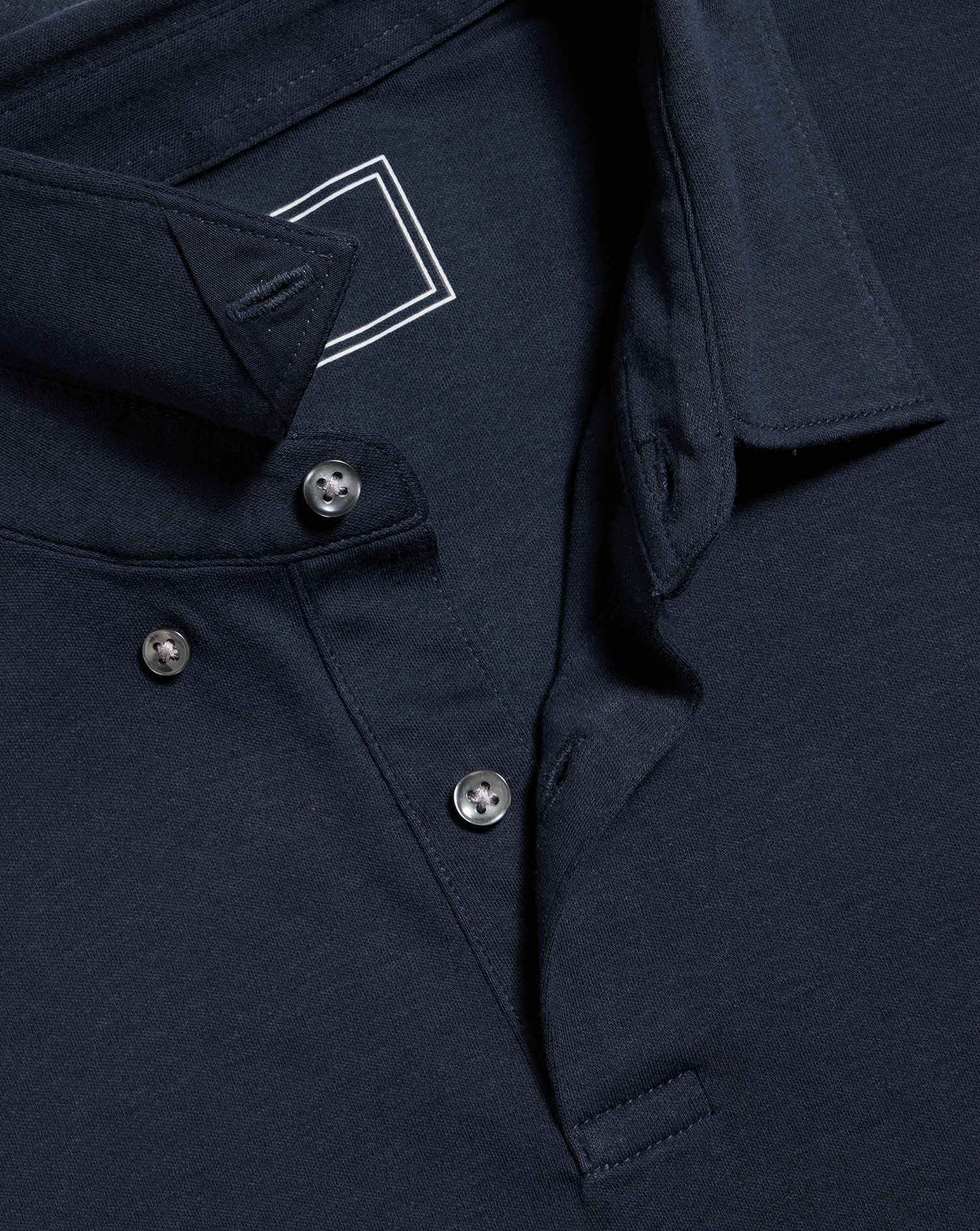 Combed Cotton Long Sleeve Polo - Dark Navy