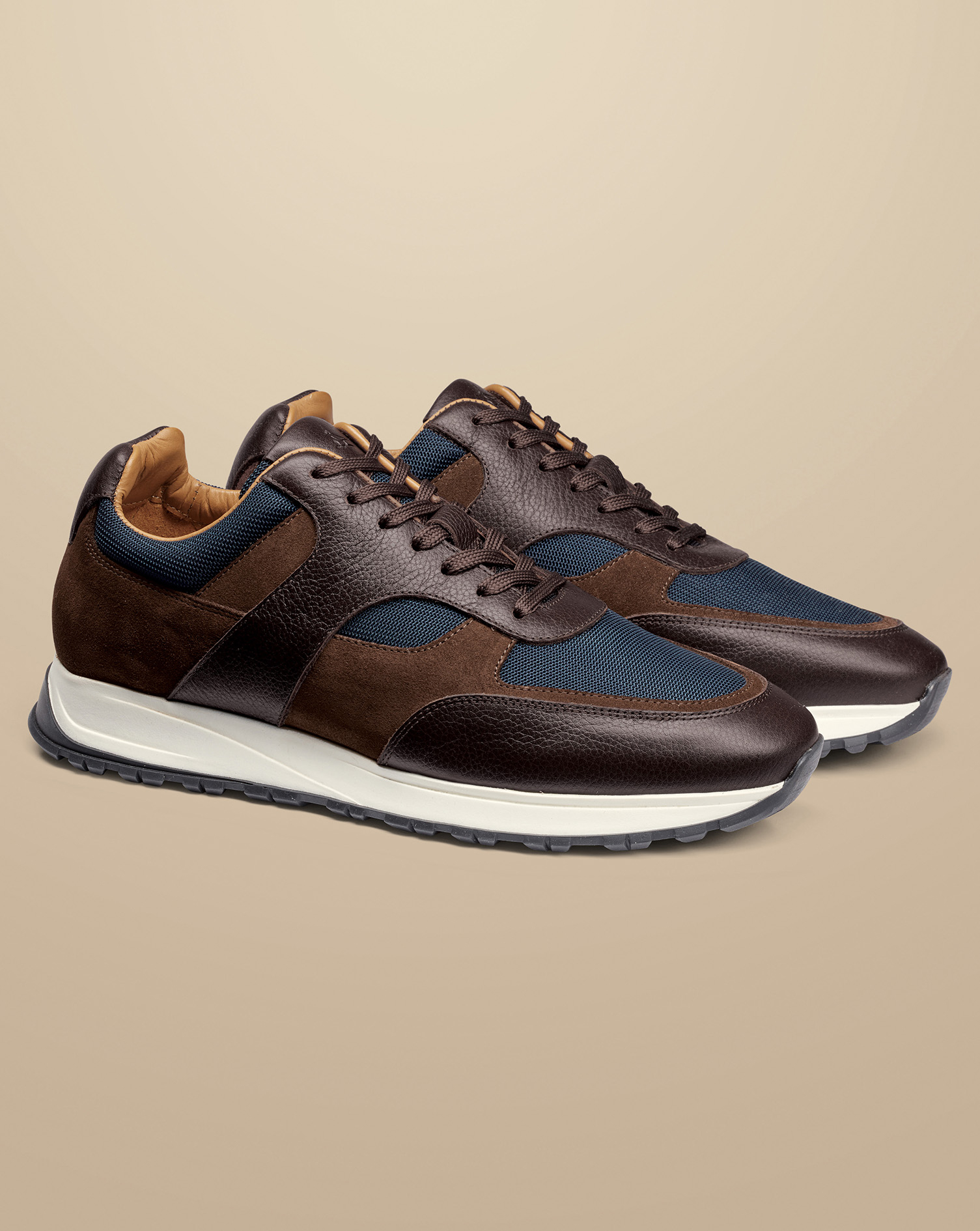 Leather Textile Trainers - Dark Chocolate