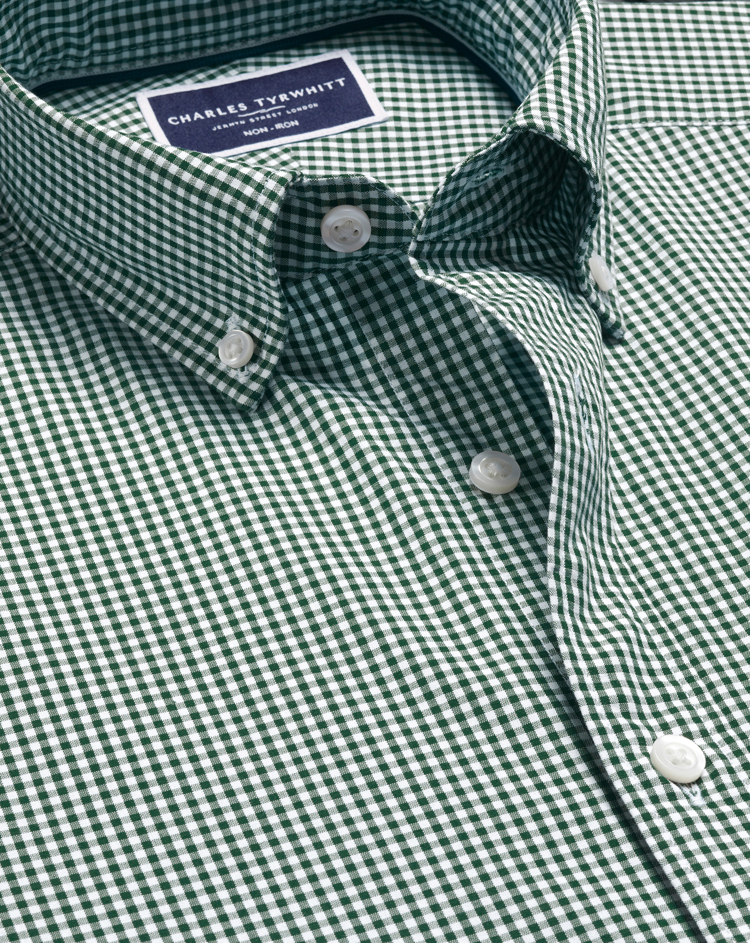 Button-Down Collar Non-Iron Stretch Poplin Mini Gingham Shirt - Green