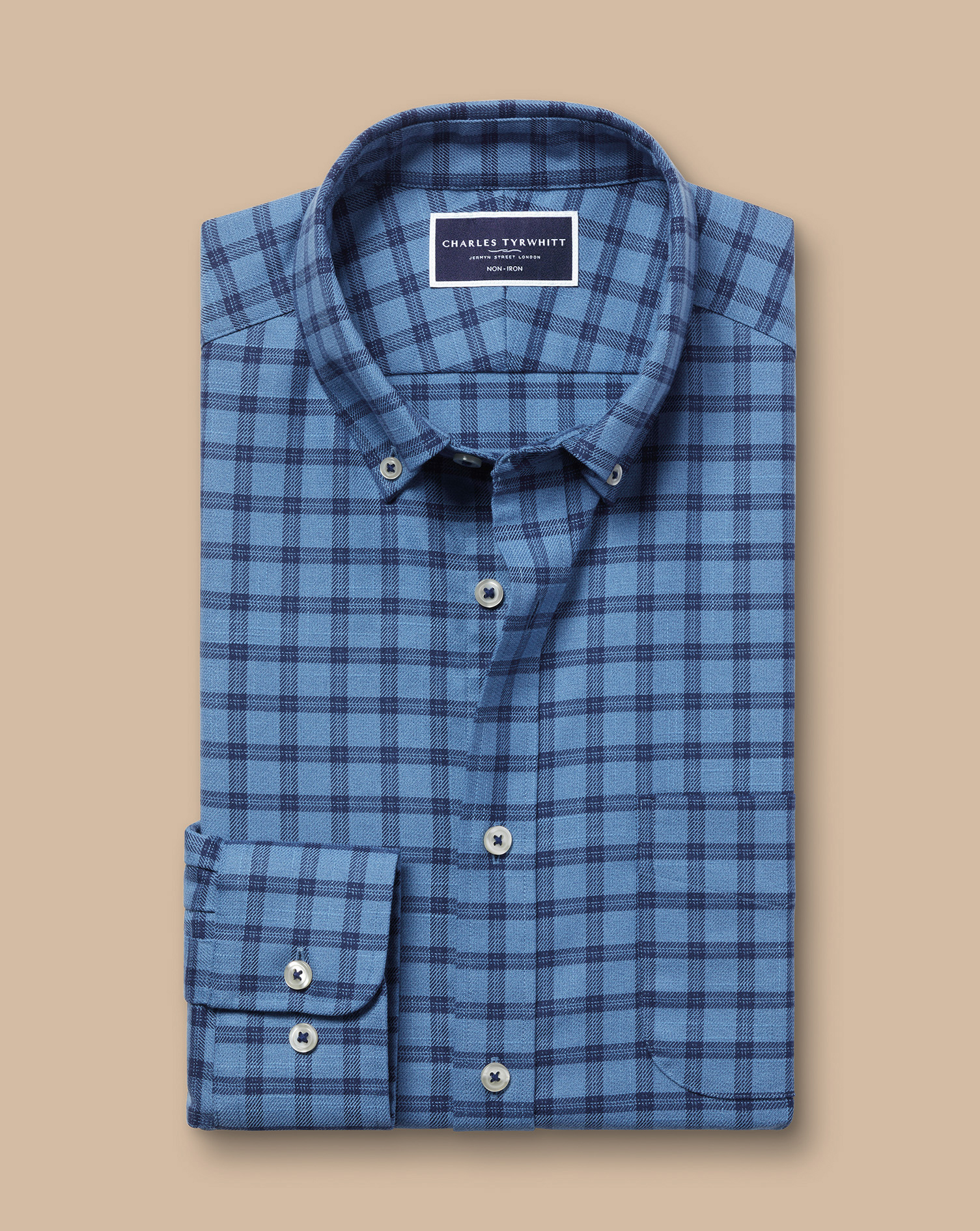 Button-Down Collar Non-Iron Twill Mid Check Shirt - Ocean Blue