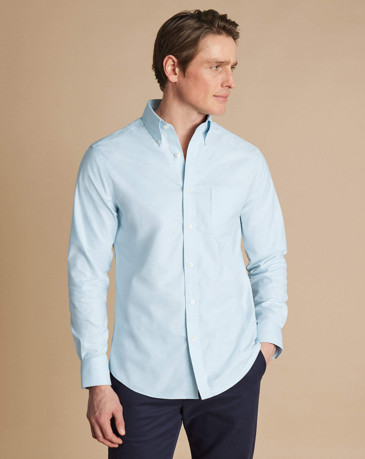 Button-Down Collar Non-Iron Stretch Oxford Shirt - Sky Blue