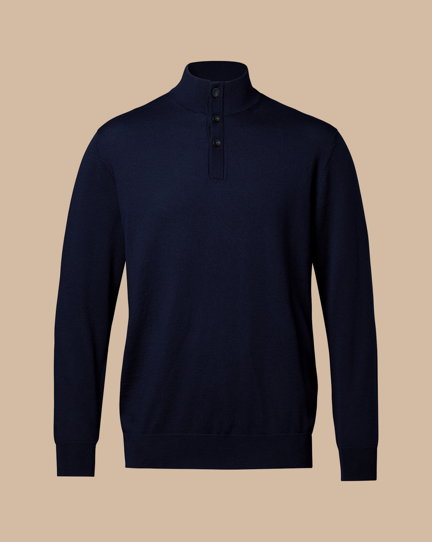 Merino Button Neck Jumper - Navy