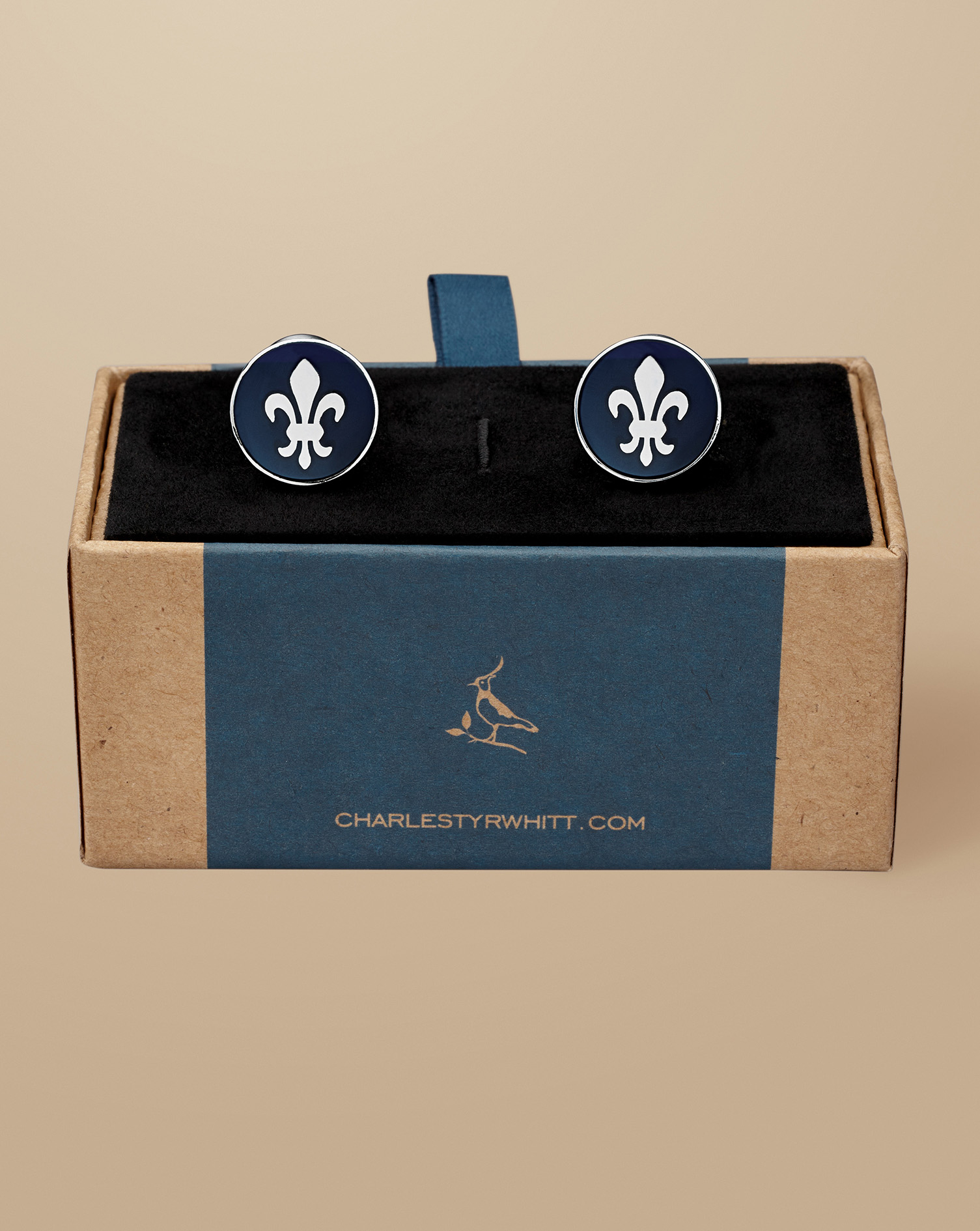 Enamel Fleur-de-Lys Round Cufflinks - Navy