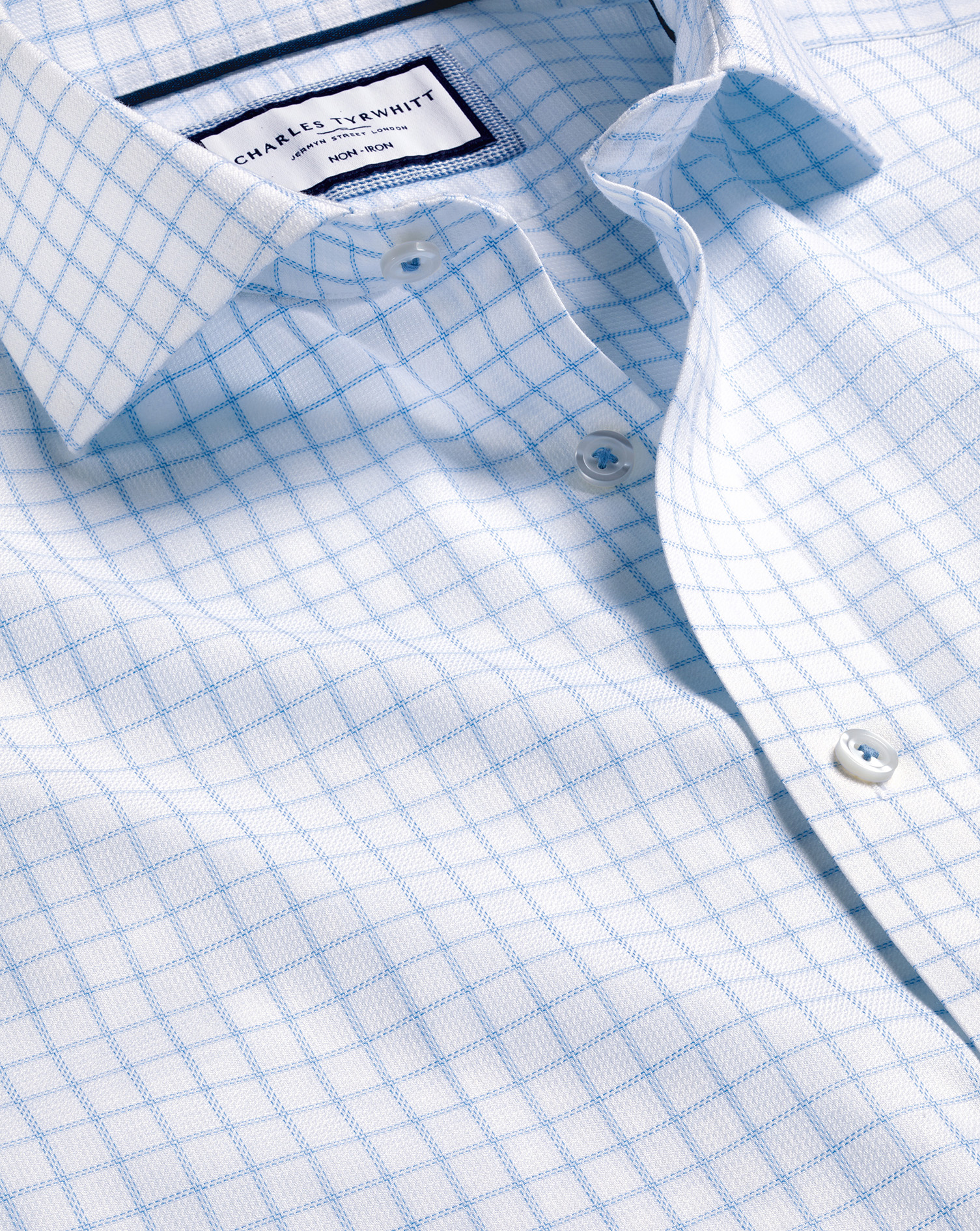 Cutaway Collar Non-Iron Clifton Weave Check Shirt - Cornflower Blue