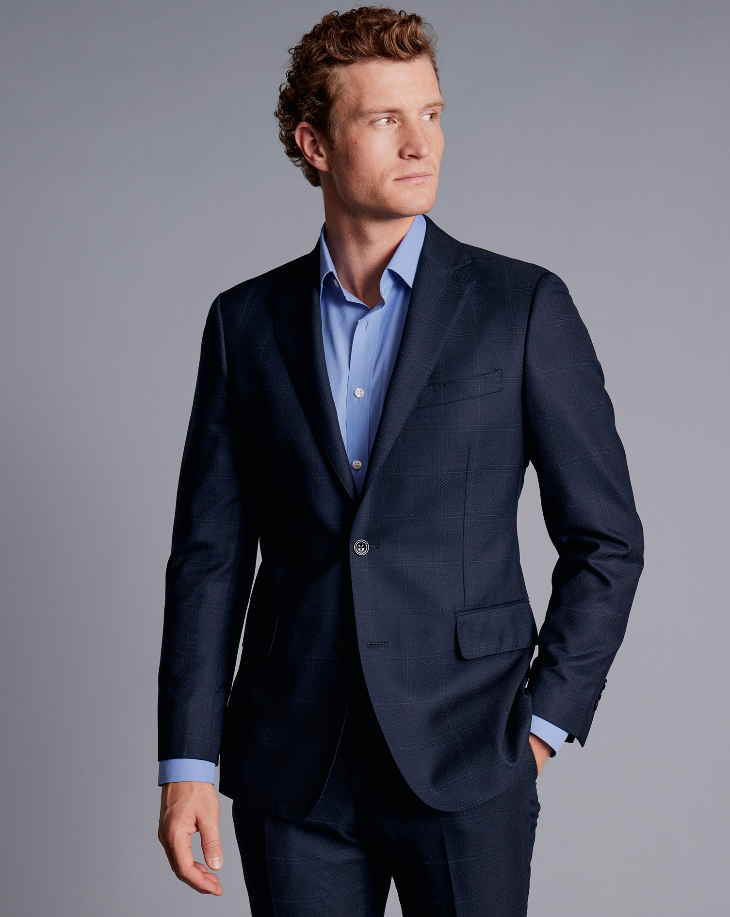 Ultimate Performance Check Suit Jacket - Navy