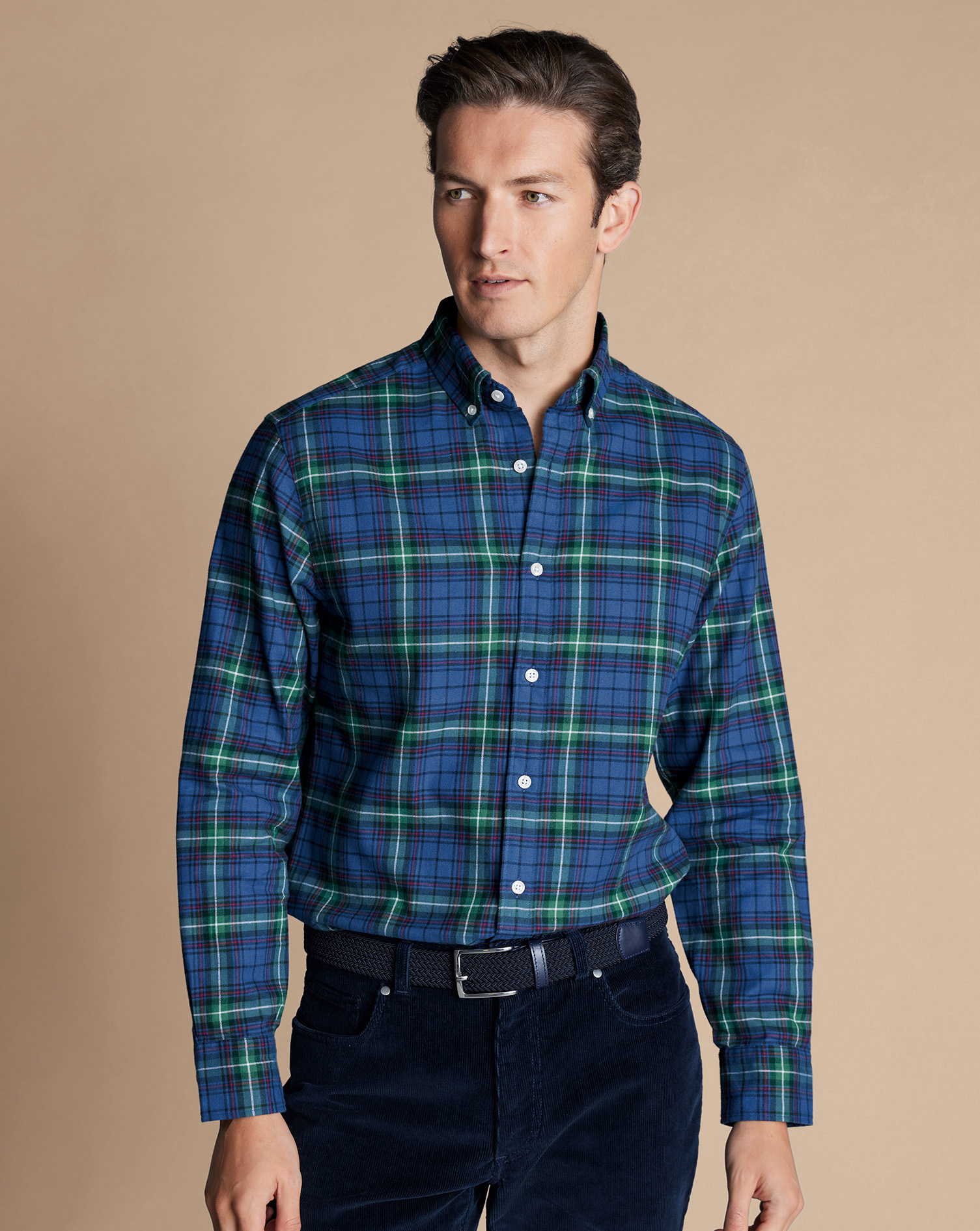 Brushed Flannel Multi Check Shirt - Green