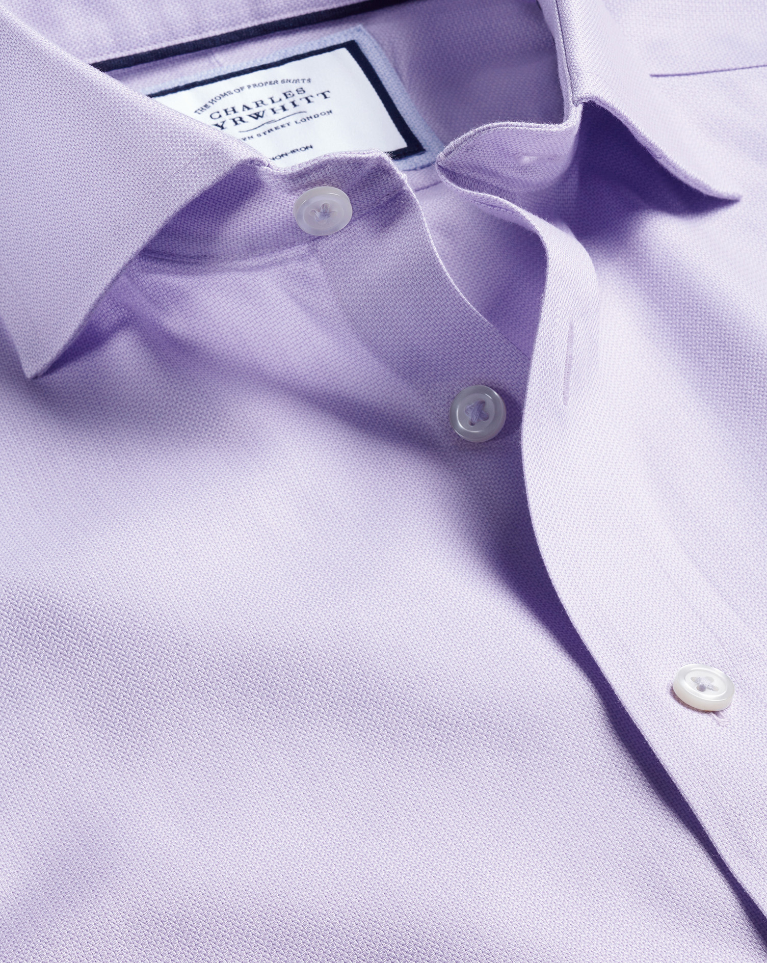 Spread Collar Non-Iron Henley Weave Shirt - Lilac Purple | Charles Tyrwhitt