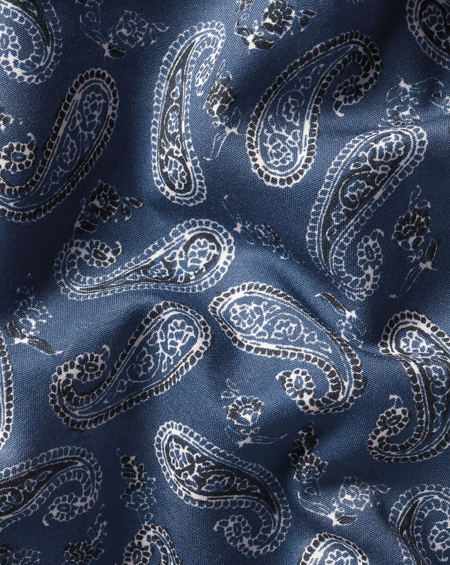 Non-Iron Stretch Paisley Print Short Sleeve Shirt - Indigo Blue