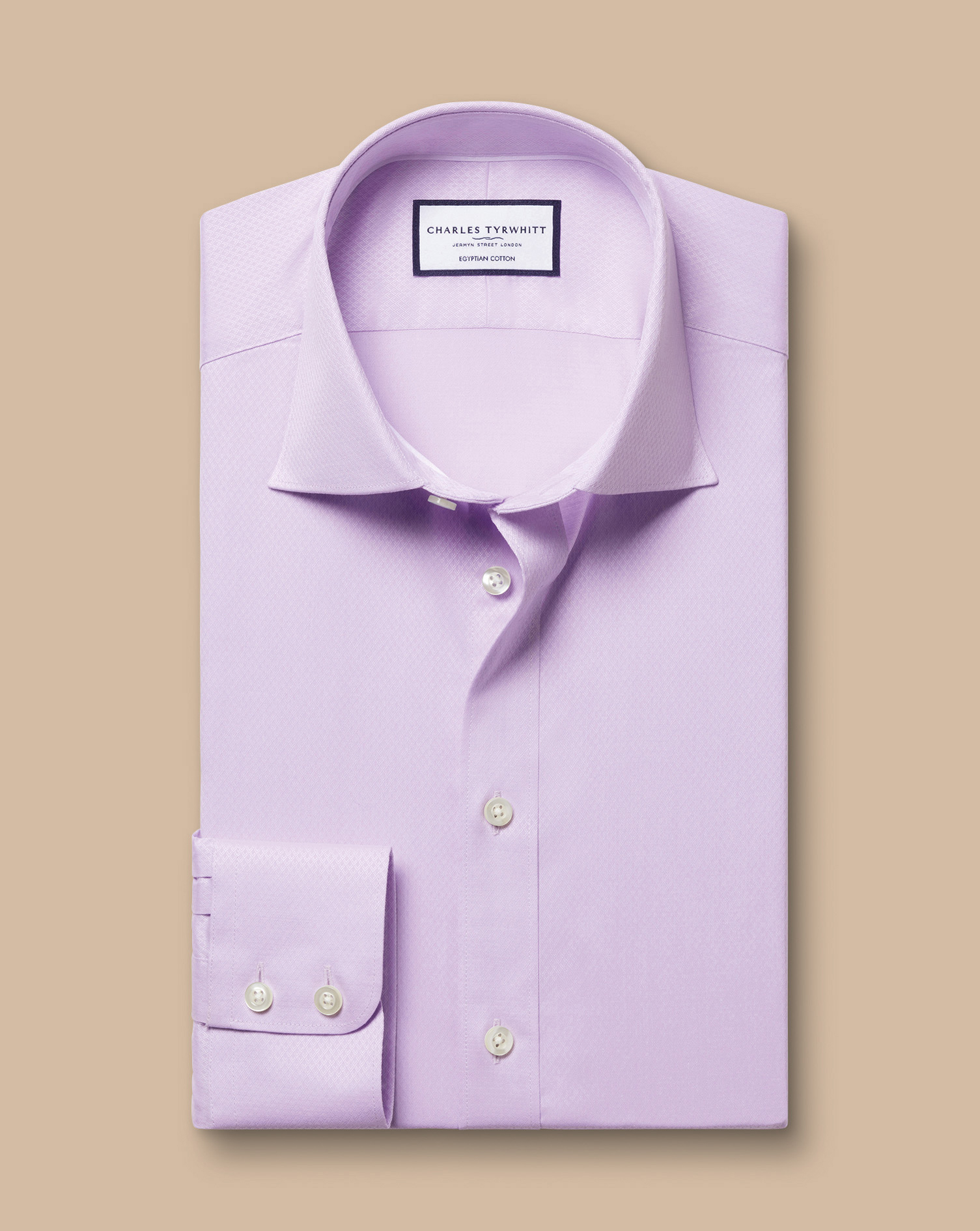 Semi-Cutaway Collar Egyptian Cotton Ascot Weave Shirt - Lilac Purple