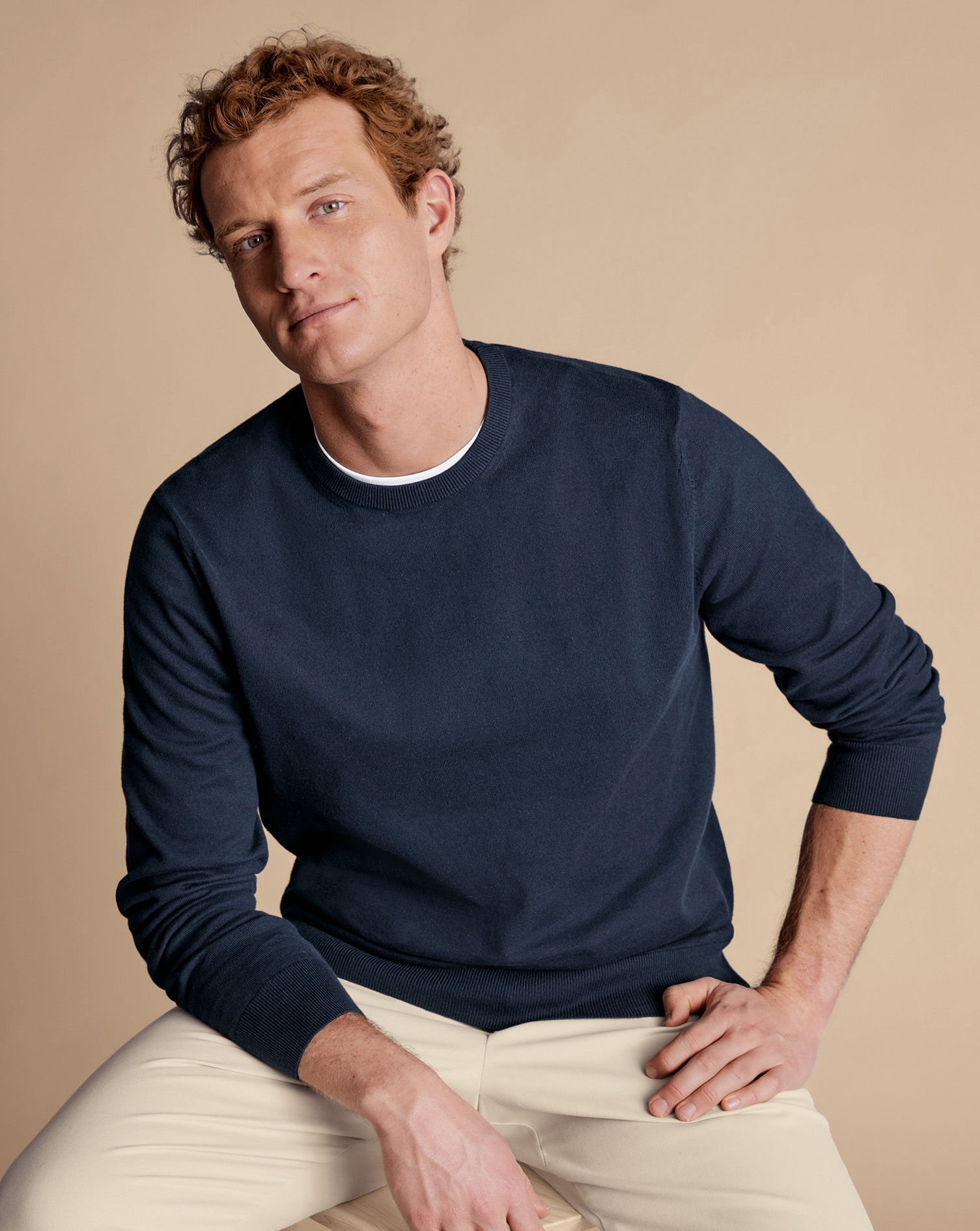 Combed Cotton Crew Neck Jumper - Dark Navy