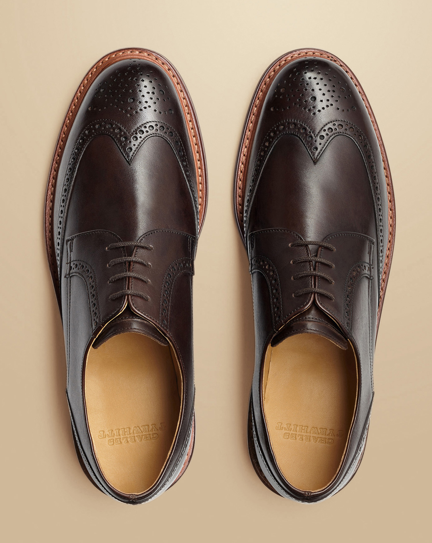 Rubber Sole Leather Derby Brogue Shoes - Dark Chocolate