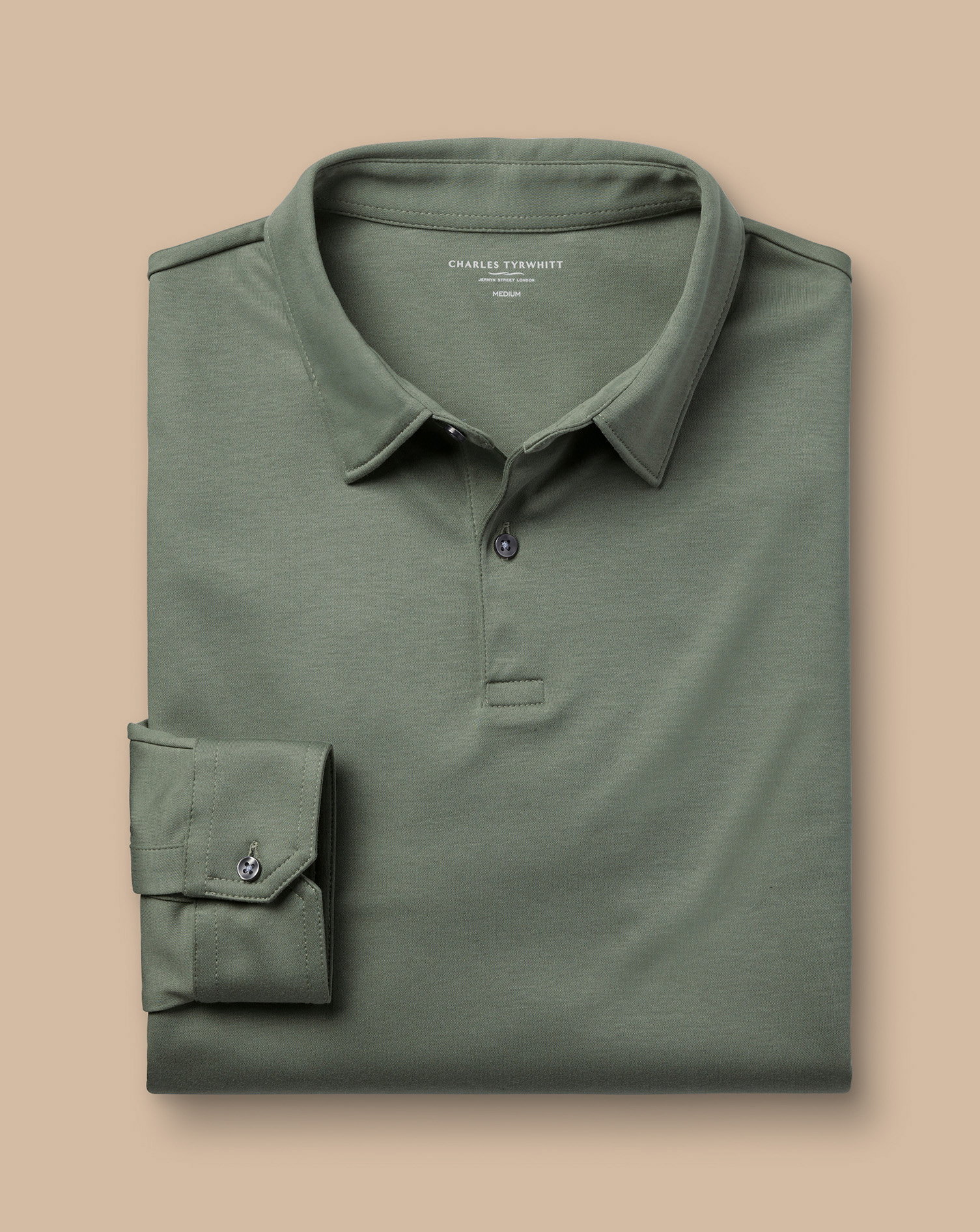 Long Sleeve Smart Jersey Polo - Sage Green