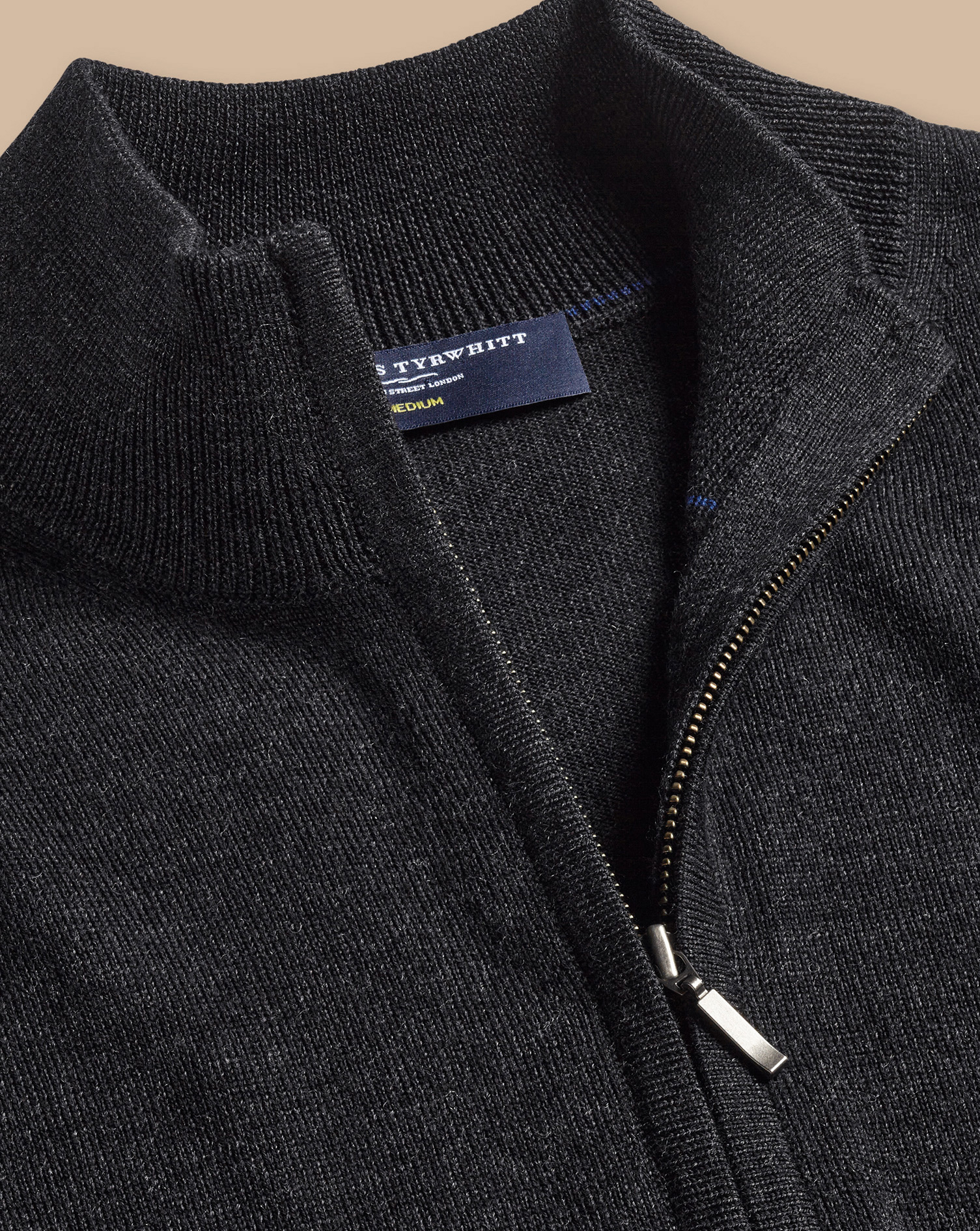 Pure Merino Full Zip-Through Cardigan - Charcoal Grey