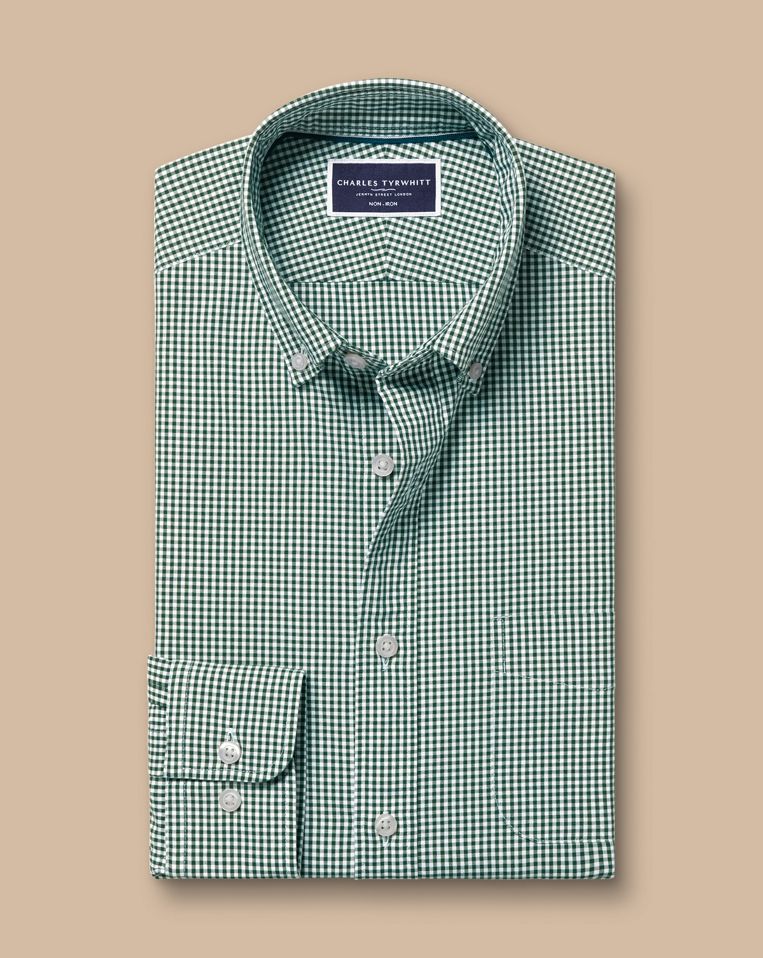 Button-Down Collar Non-Iron Stretch Poplin Mini Gingham Shirt - Green