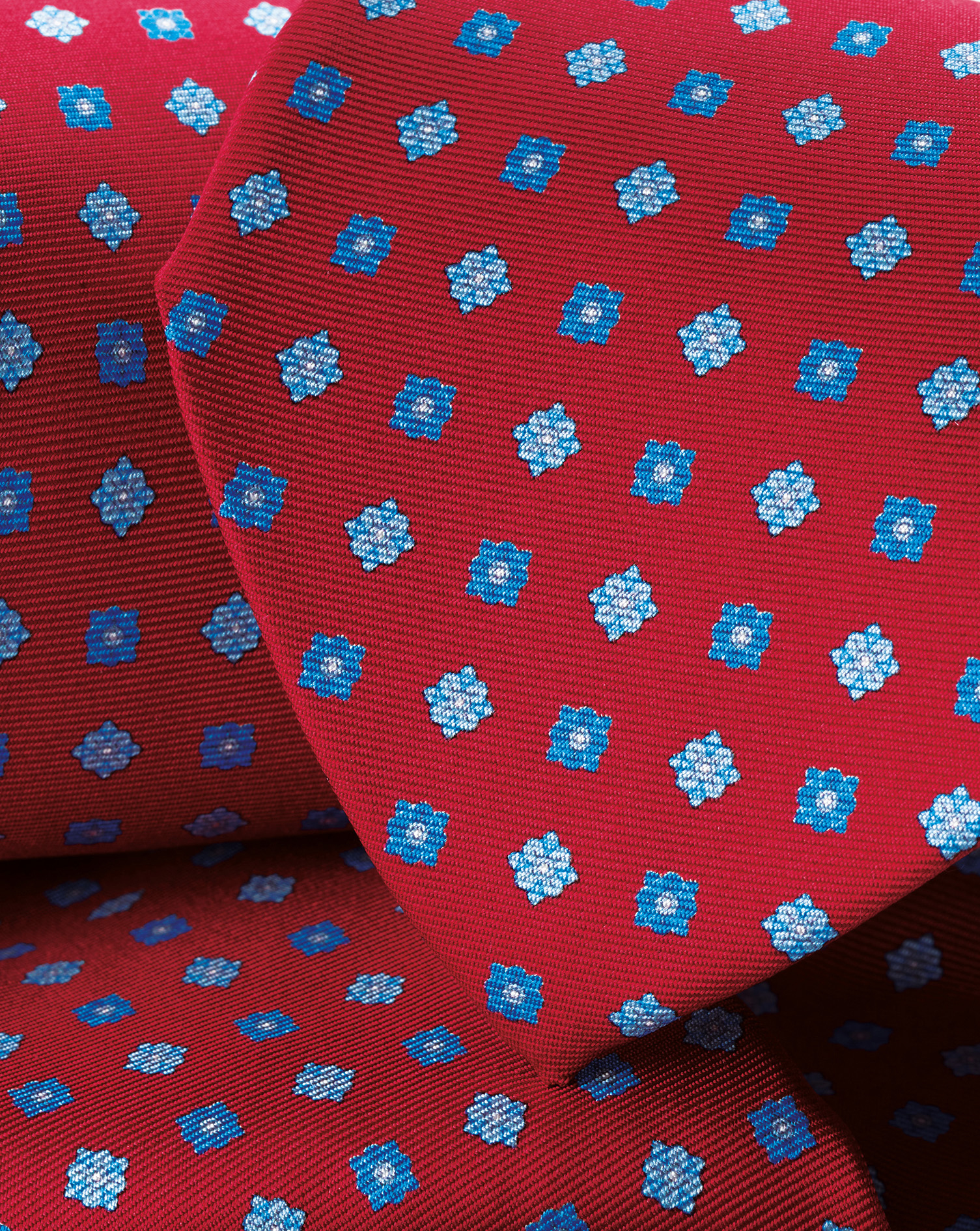 Mini Floral Print Silk Tie - Red