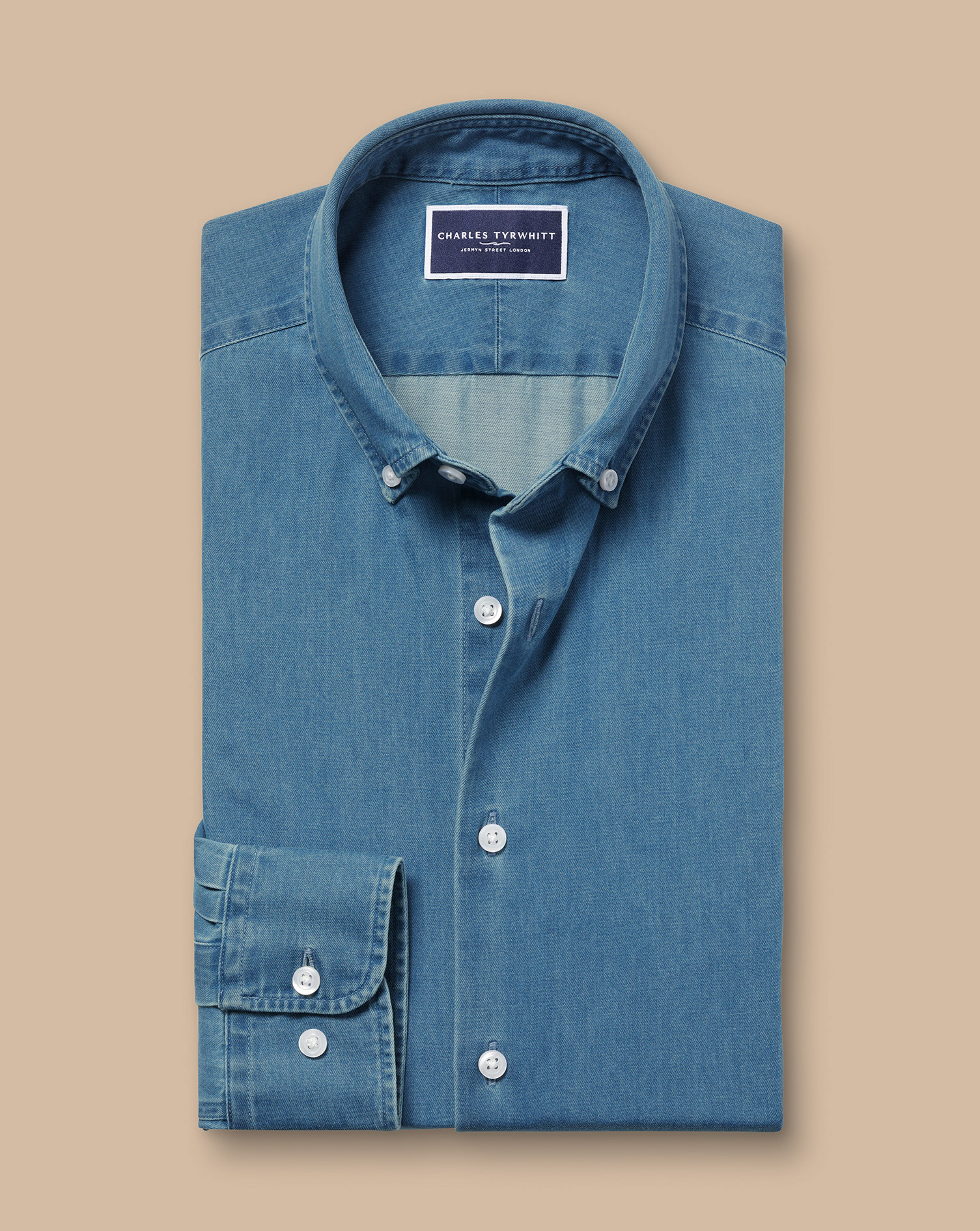 Button-Down Collar Denim Shirt - Ocean Blue