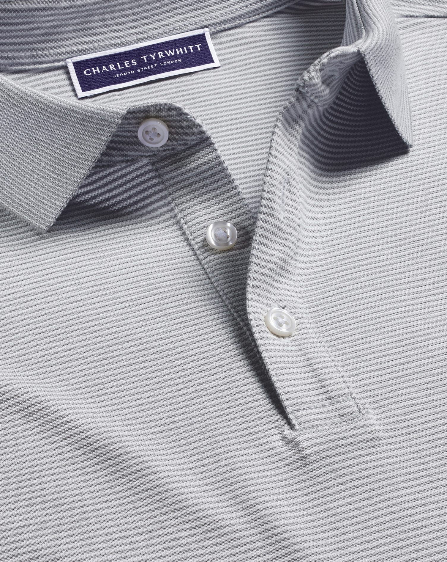 Striped Tyrwhitt Pique Polo - Light Grey