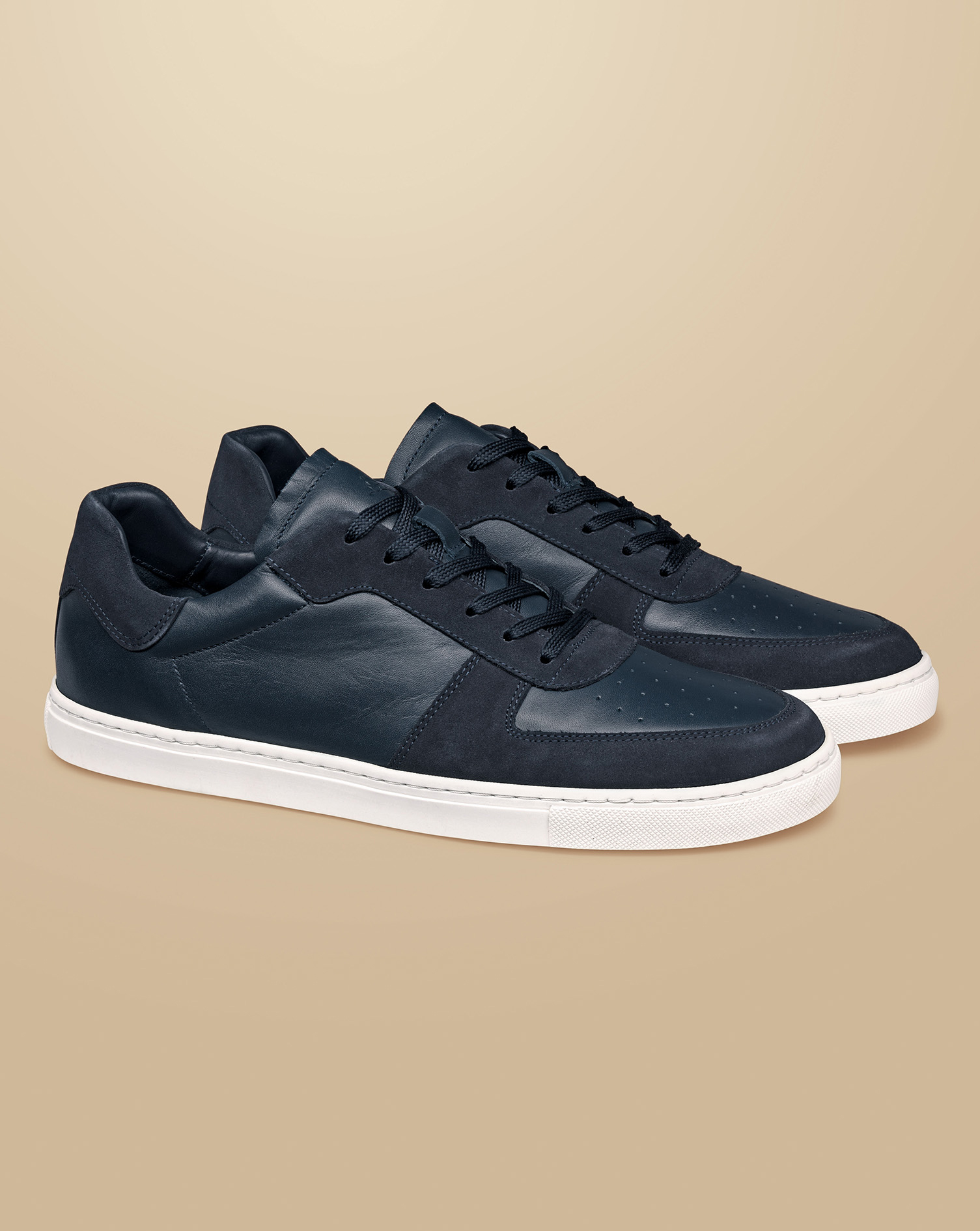 Leather and Suede Cupsole Trainers - Navy