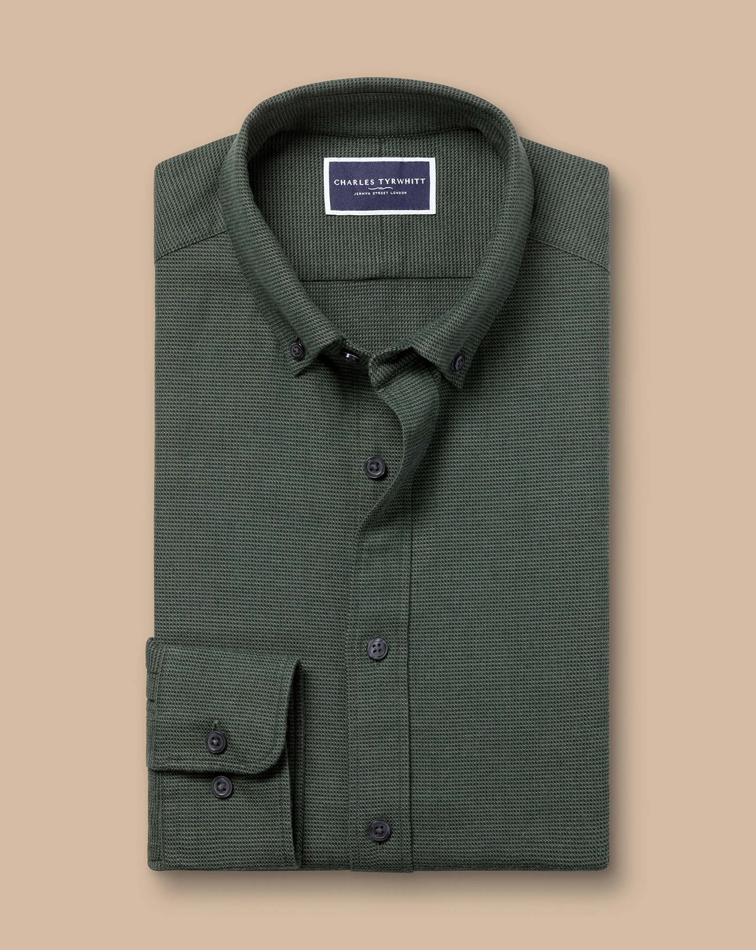 Button-Down Collar Dobby Flannel Puppytooth Shirt - Sage Green