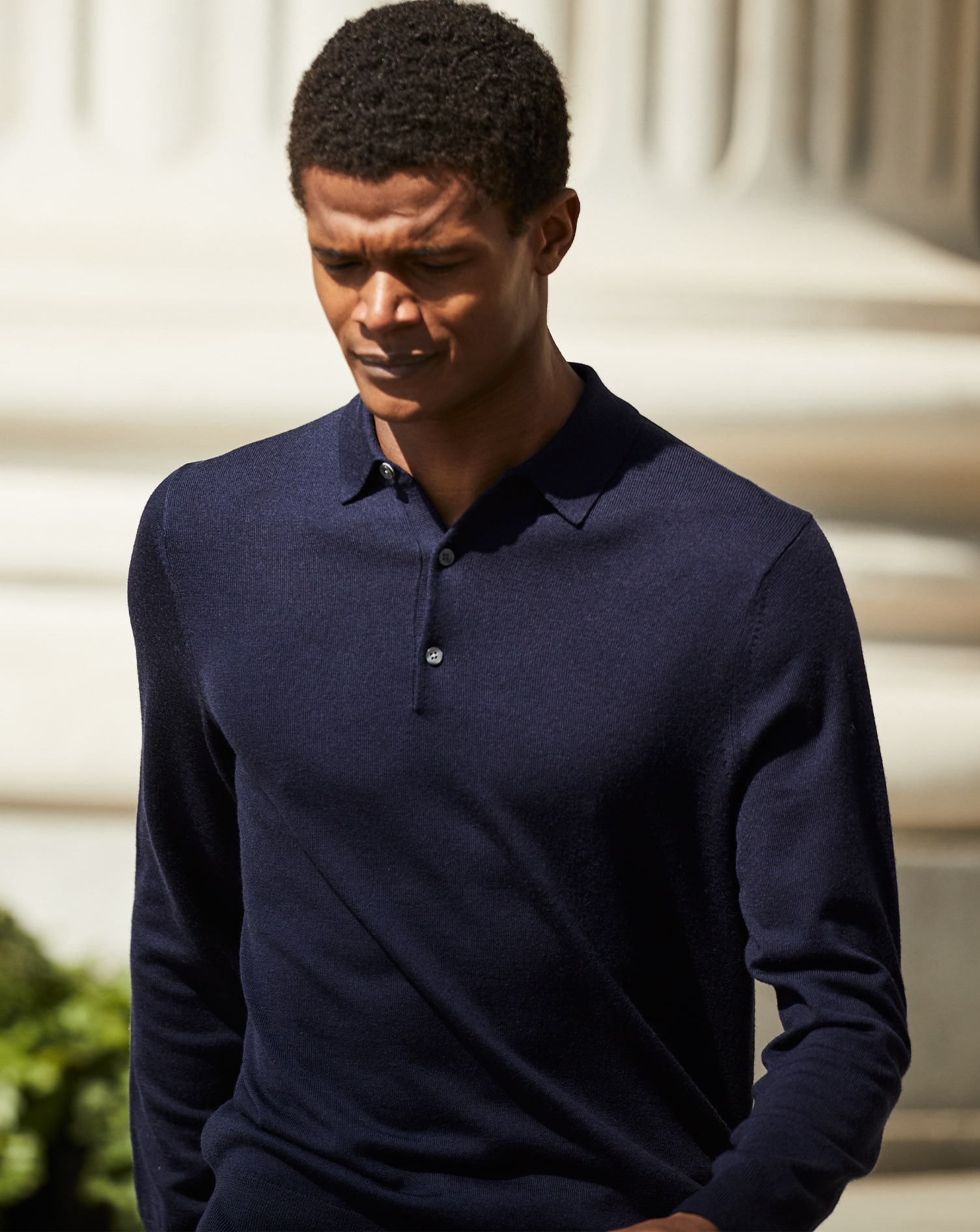 Merino Polo Jumper - Navy