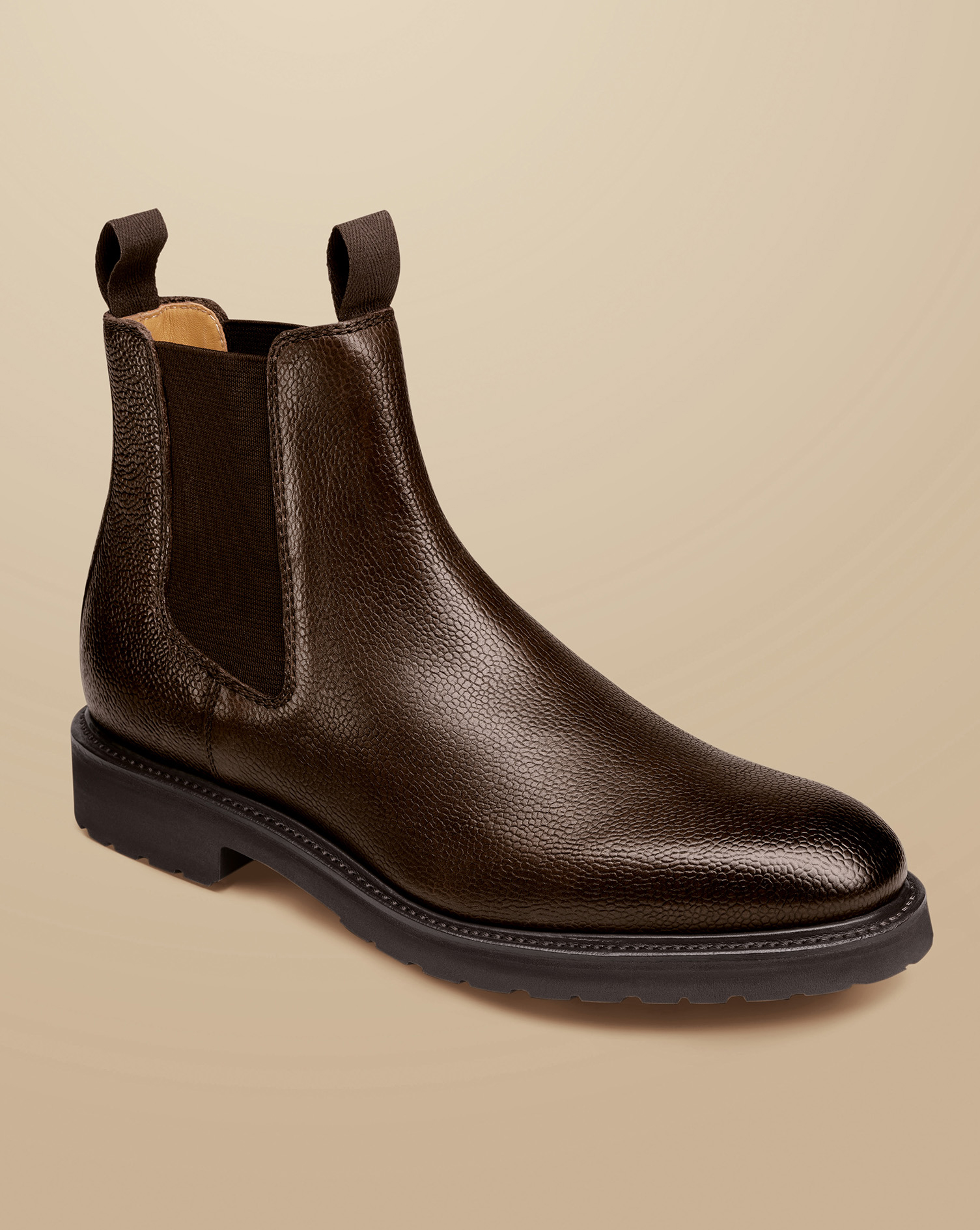 Rubber Sole Grain Leather Chelsea Boots - Chocolate Brown