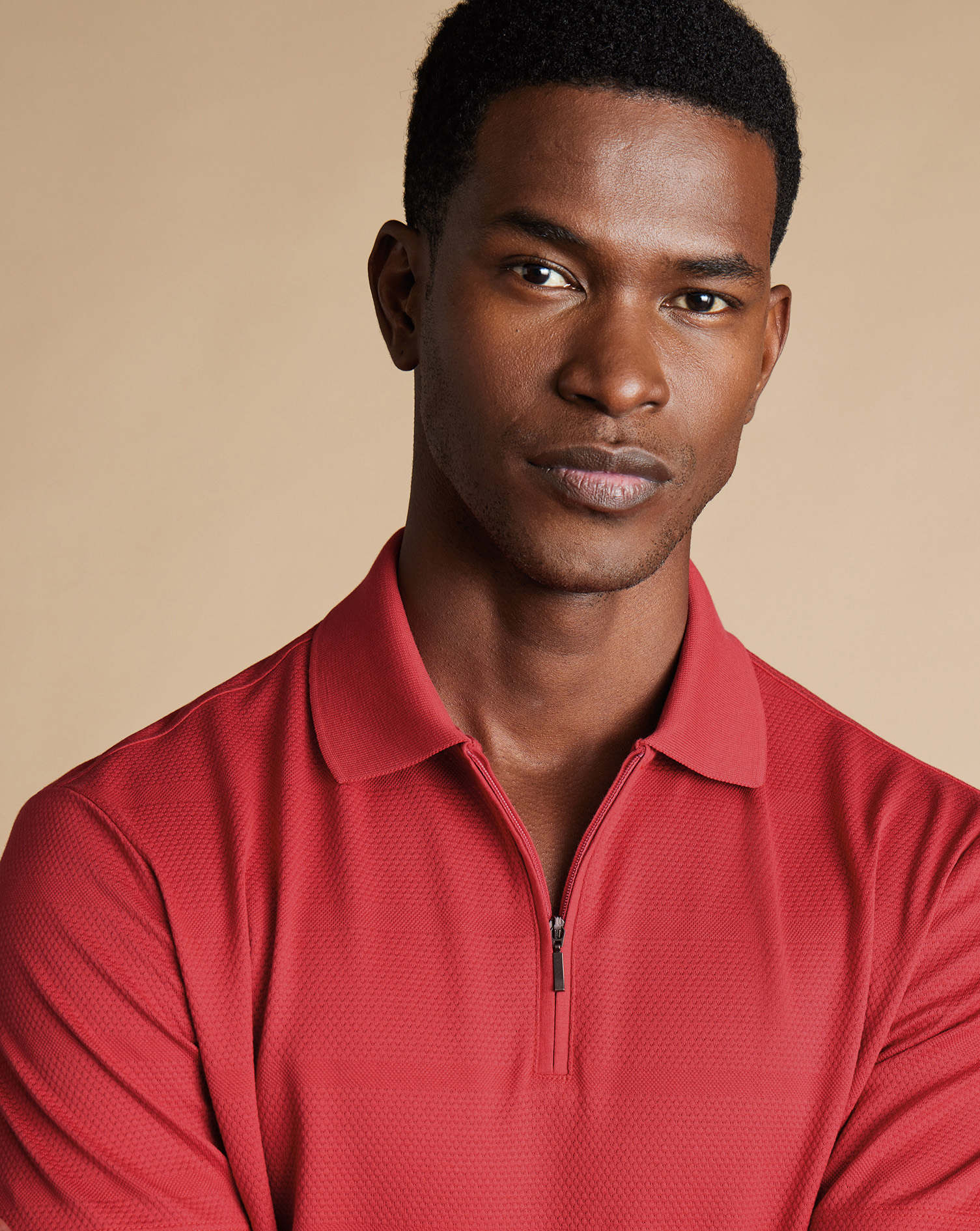 Performance Textured Stripe Polo - Coral Pink 