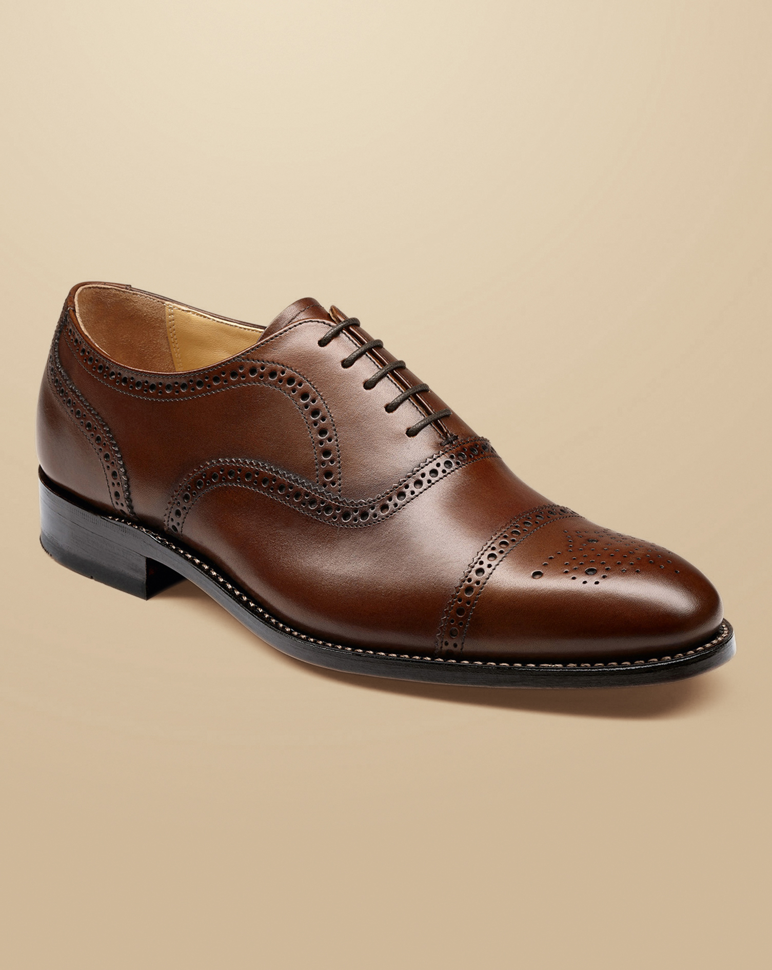 Leather Oxford Brogue Shoes - Dark Tan