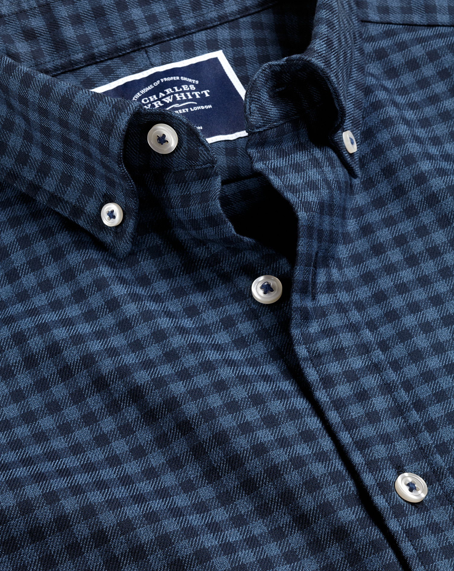 Button-Down Collar Non-Iron Twill Gingham Shirt - Indigo Blue