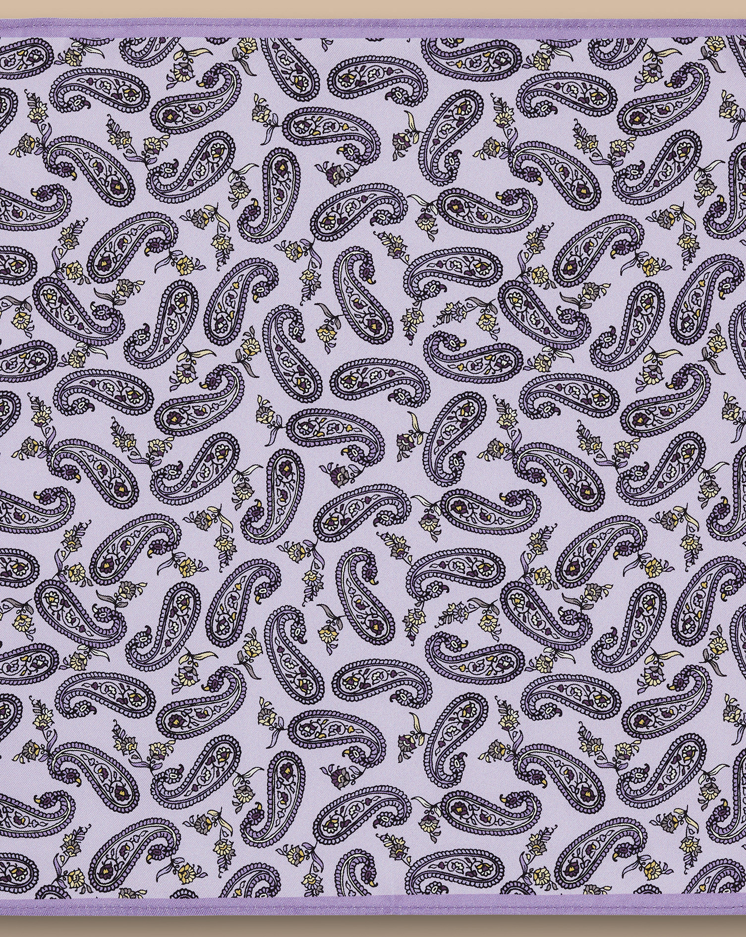 Mini Paisley Print Silk Pocket Square - Lilac Purple