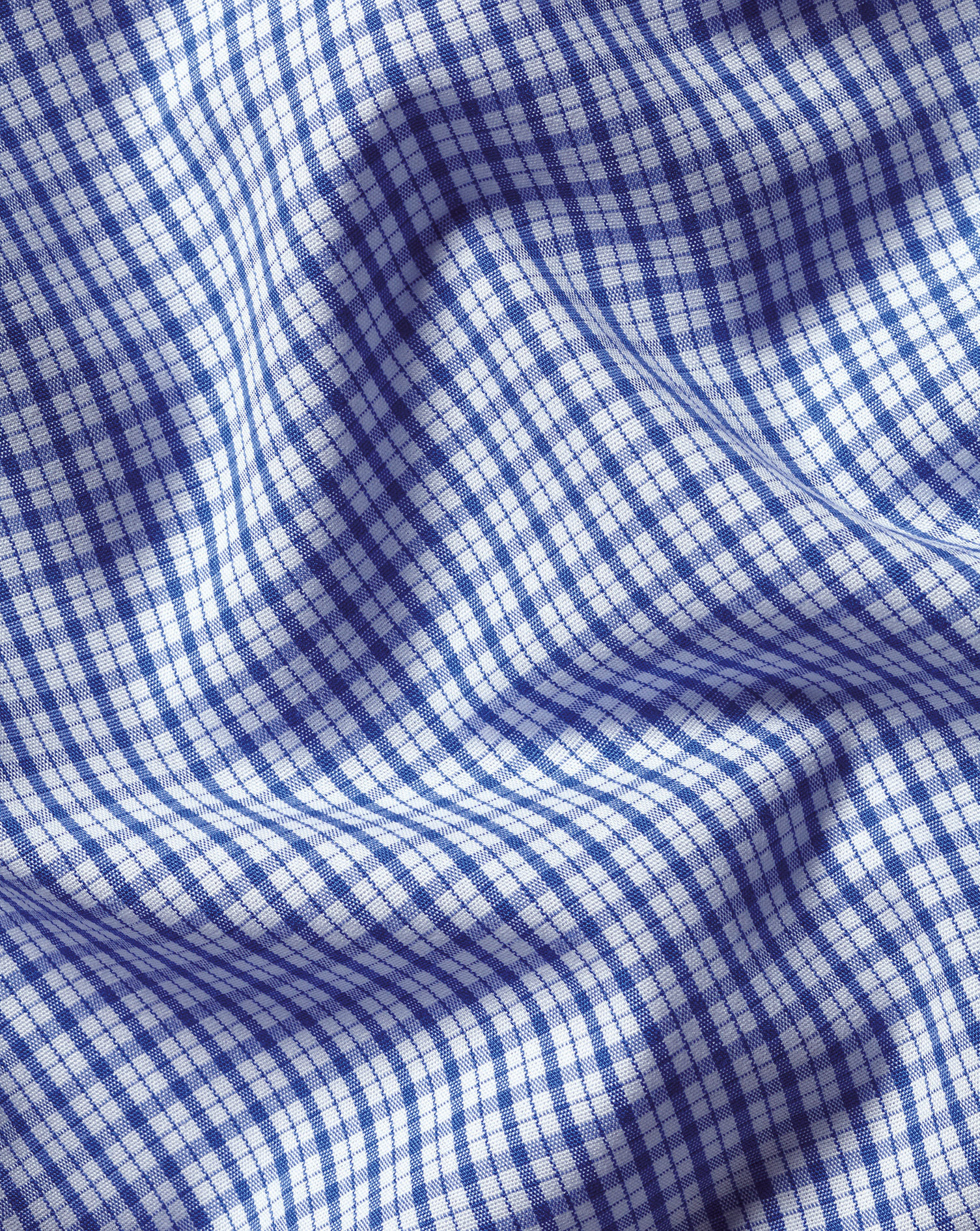 Cutaway Collar Non-Iron Poplin Grid Check Shirt - Cobalt Blue